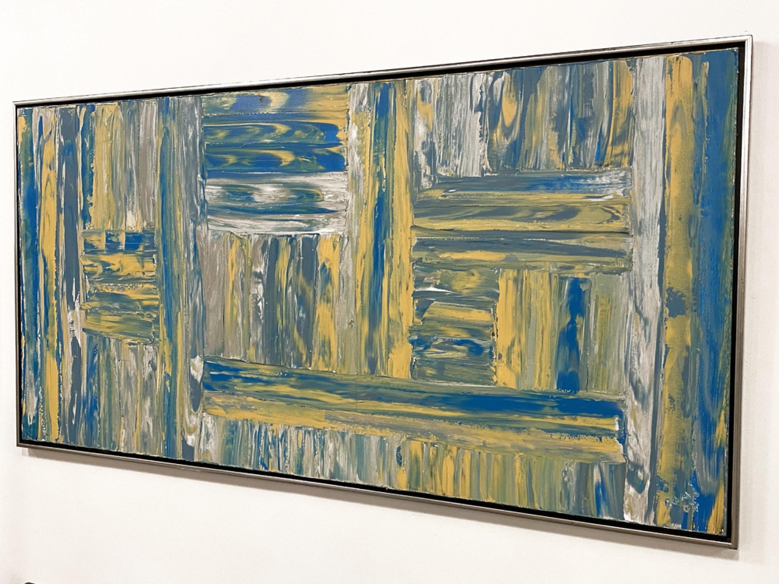 Hand-Painted Ricardo Rumi American Contemporary Framed Abstract Oil Painting, titled: 