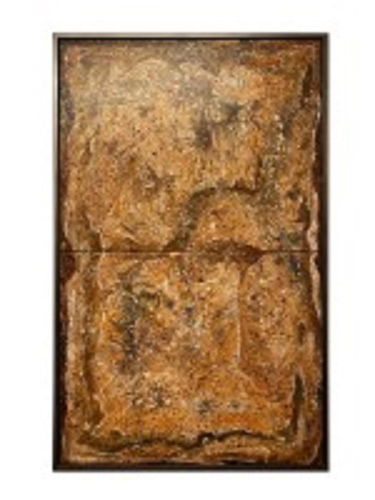 Ricardo Rumi Amerikanisches gerahmtes abstraktes Ölgemälde auf Leinwand, Ölgemälde, Titel: „Fossil Diptychon“ (amerikanisch) im Angebot