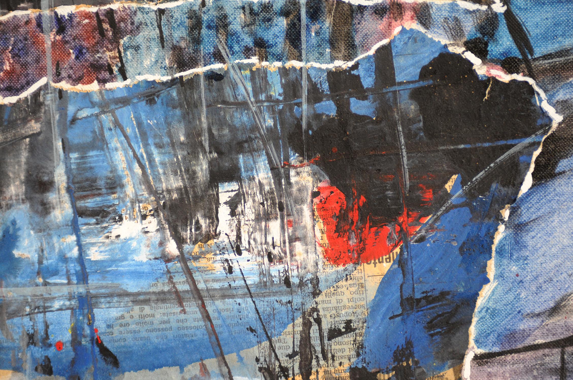 Ricardo Santamaria (1947-2004), Acryl und Collage auf Leinwand mit dem Titel 