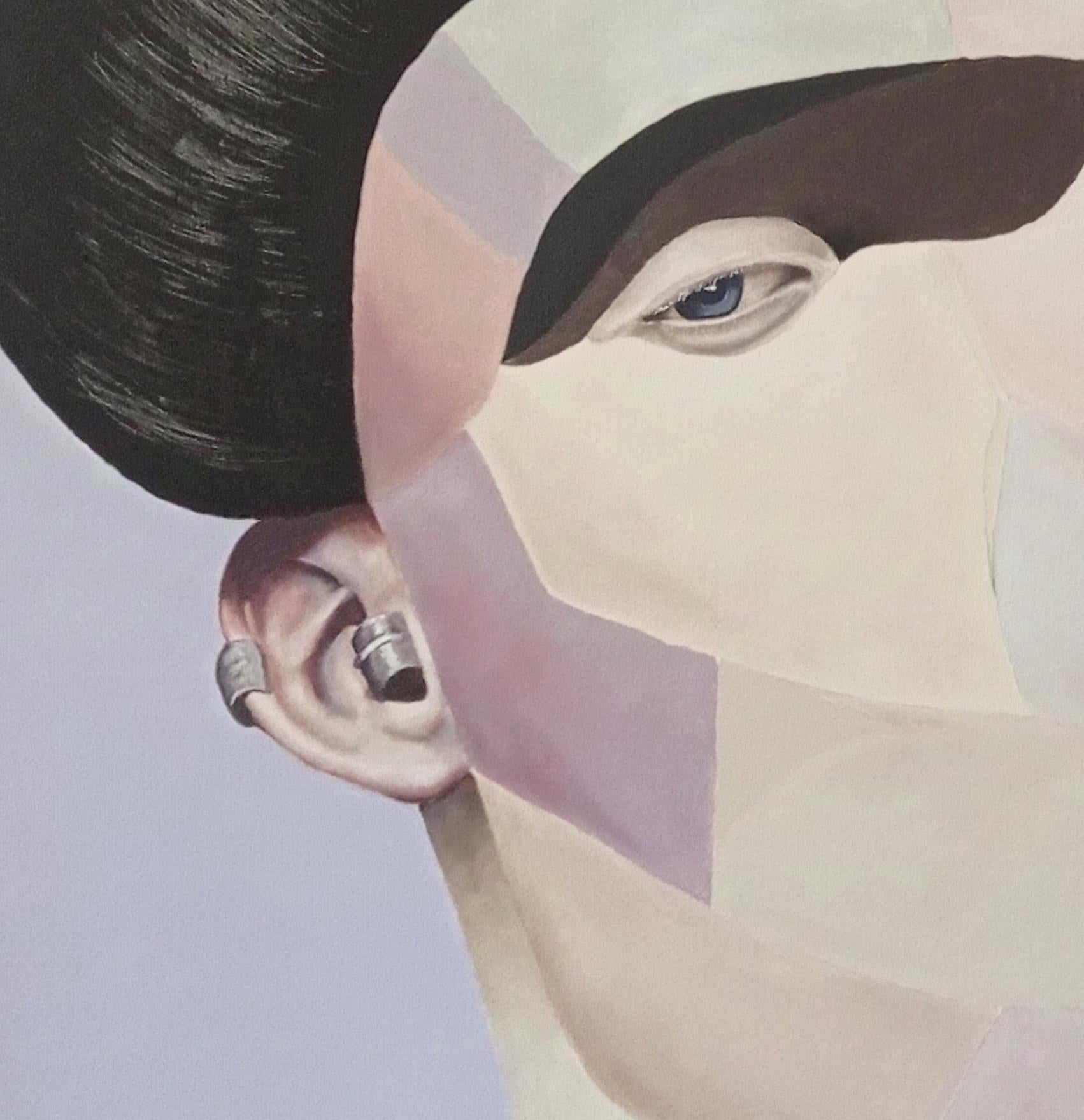 Anthony - 21° secolo, pittura a olio, tela, ritratto, commento sociale - Portrait Painting Grigio di Ricardo Tena