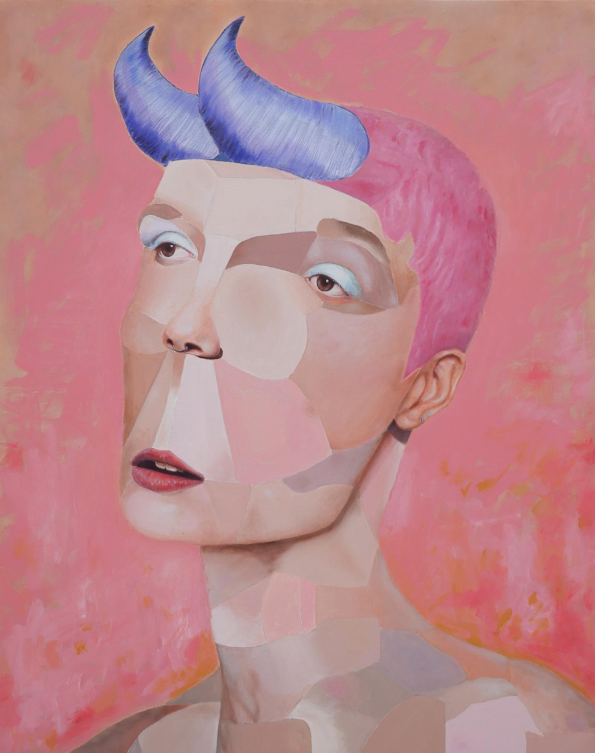Fauno - 21° secolo, pittura ad olio, tela, ritratto, commento sociale