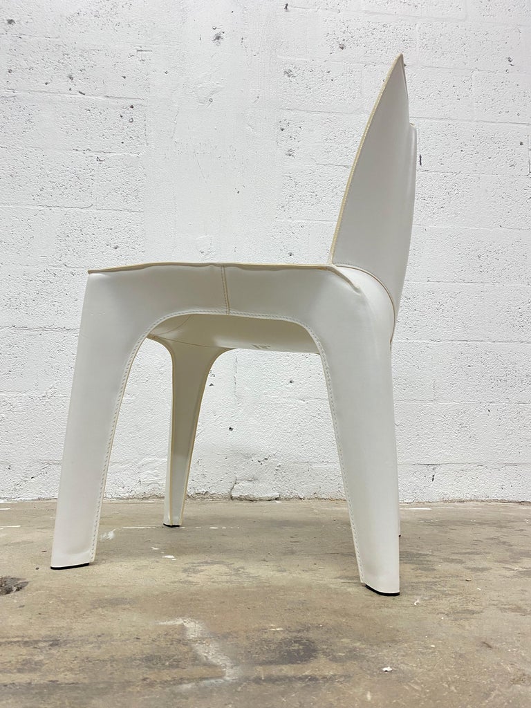 Riccardo Blumer & Matteo Borghi BB Dining Chair in Matte White Leather Poliform For Sale 4