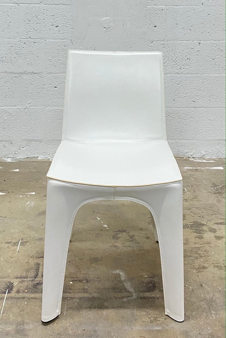Riccardo Blumer & Matteo Borghi BB Dining Chair in Matte White Leather Poliform For Sale 5