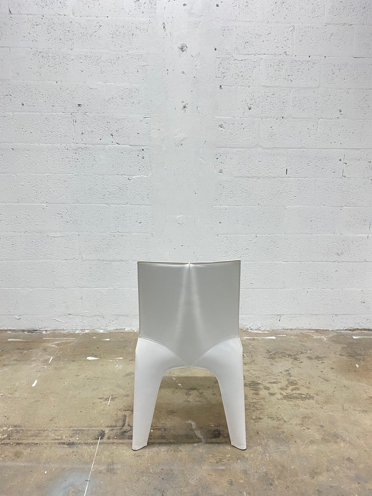 Italian Riccardo Blumer & Matteo Borghi BB Dining Chair in Matte White Leather Poliform For Sale