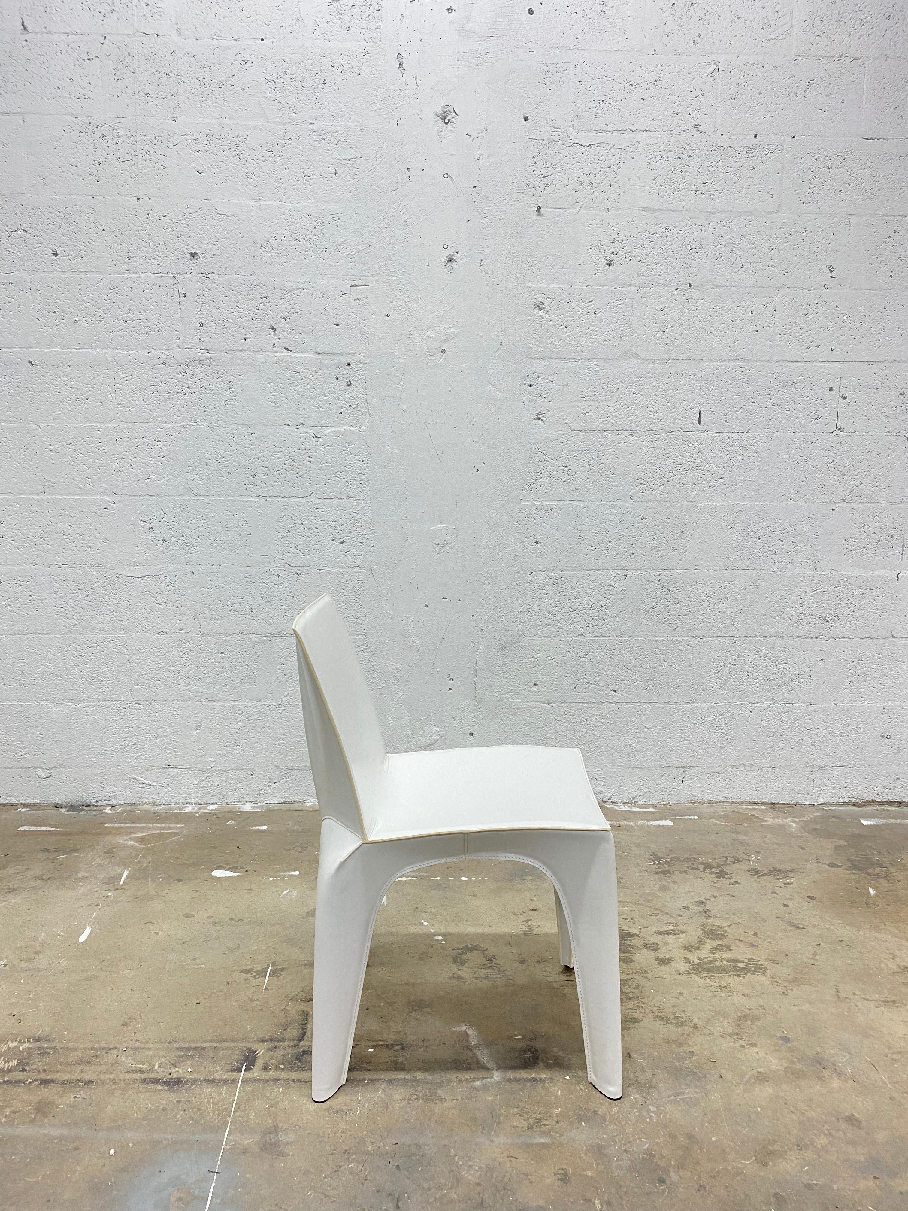 Riccardo Blumer & Matteo Borghi BB Dining Chair in Matte White Leather Poliform In Good Condition For Sale In Miami, FL