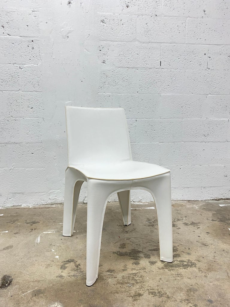 Contemporary Riccardo Blumer & Matteo Borghi BB Dining Chair in Matte White Leather Poliform For Sale