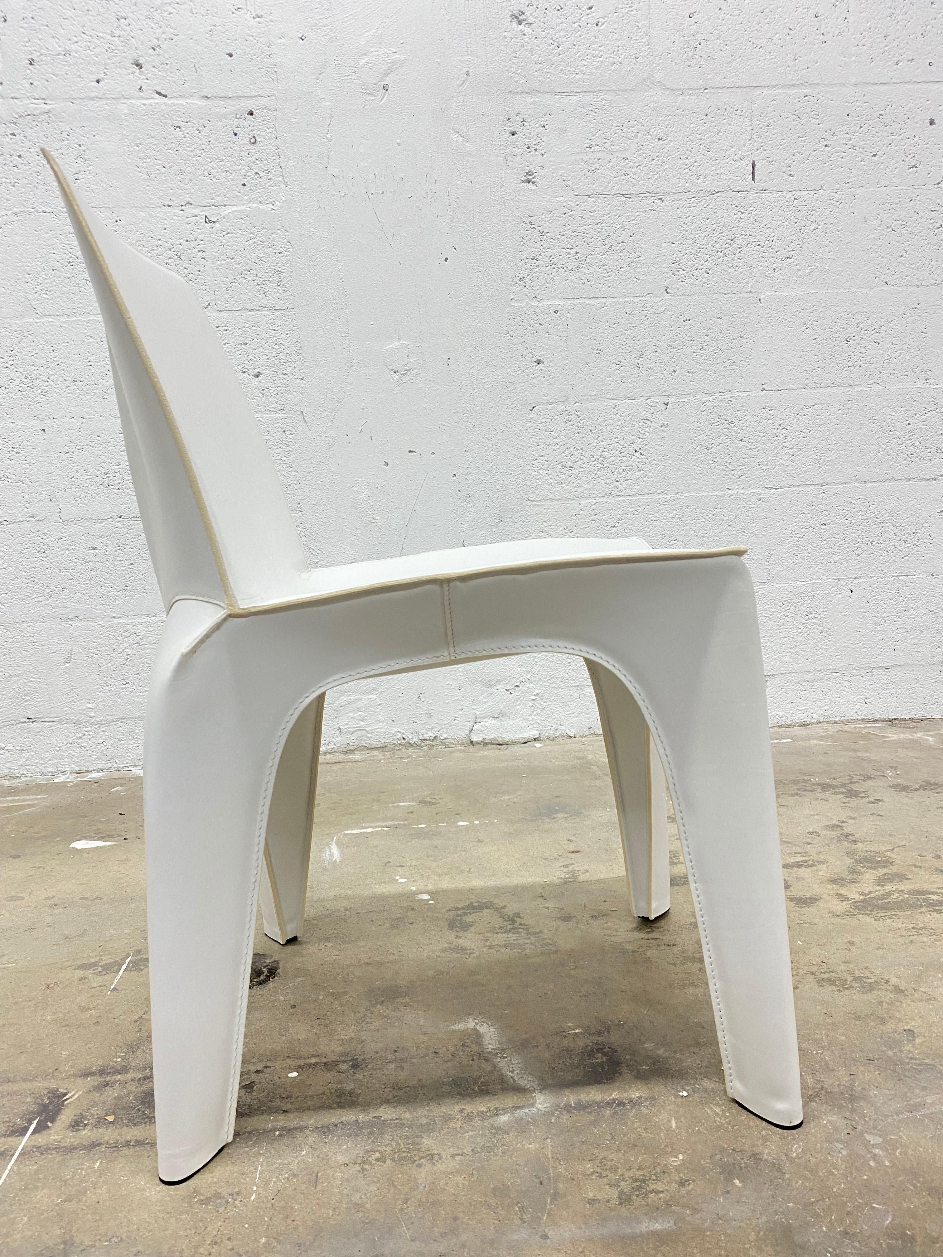 Riccardo Blumer & Matteo Borghi BB Dining Chair in Matte White Leather Poliform For Sale 1