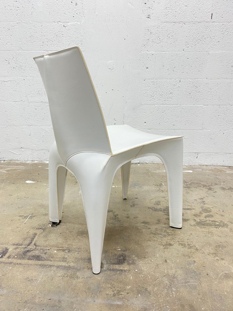 Riccardo Blumer & Matteo Borghi BB Dining Chair in Matte White Leather Poliform For Sale 2