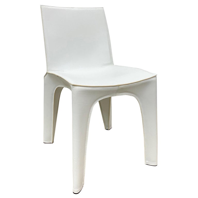 Riccardo Blumer & Matteo Borghi BB Dining Chair in Matte White Leather Poliform For Sale