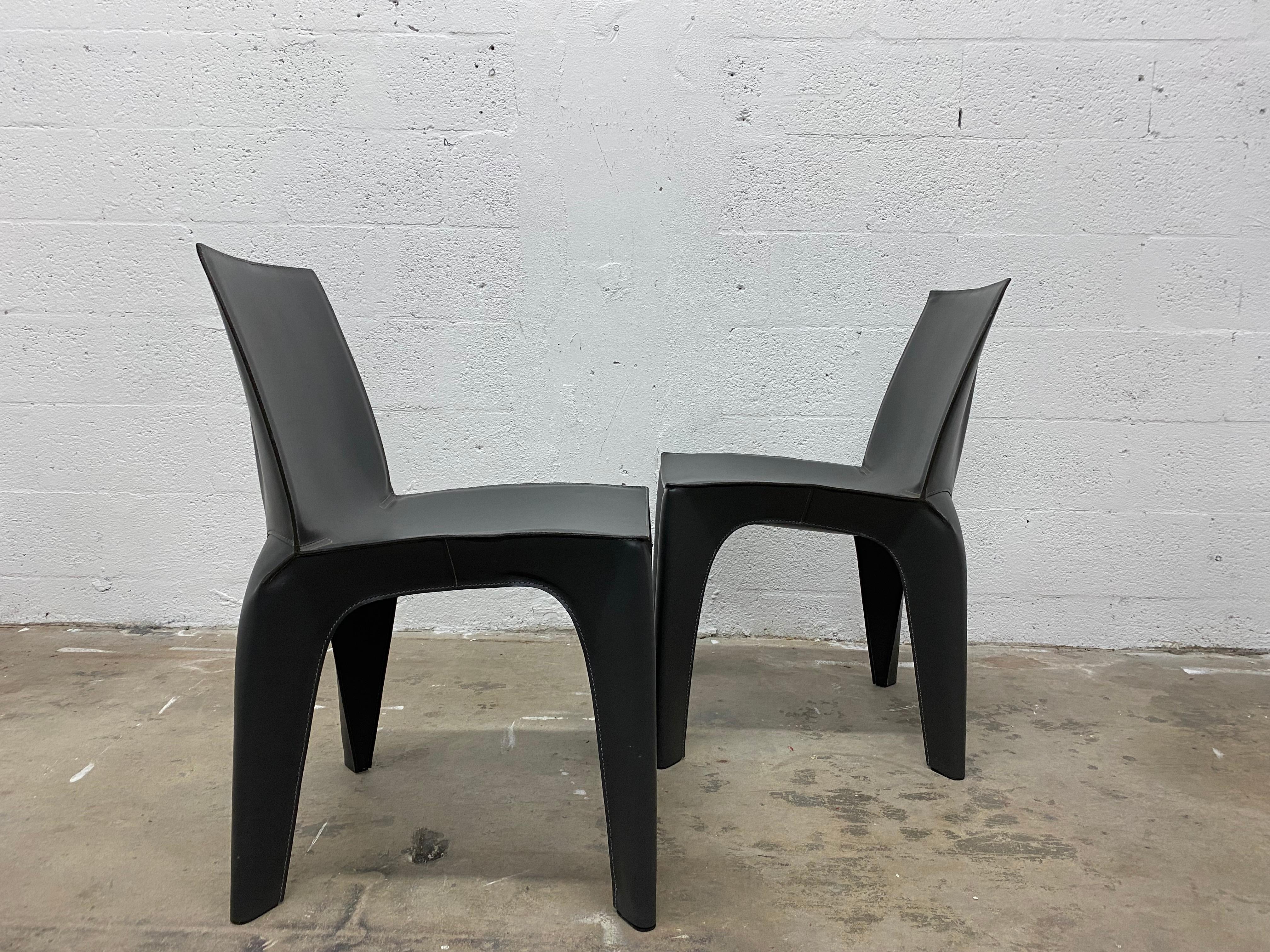 Contemporary Riccardo Blumer & Matteo Borghi BB Leather Dining Chairs for Poliform, a Pair For Sale