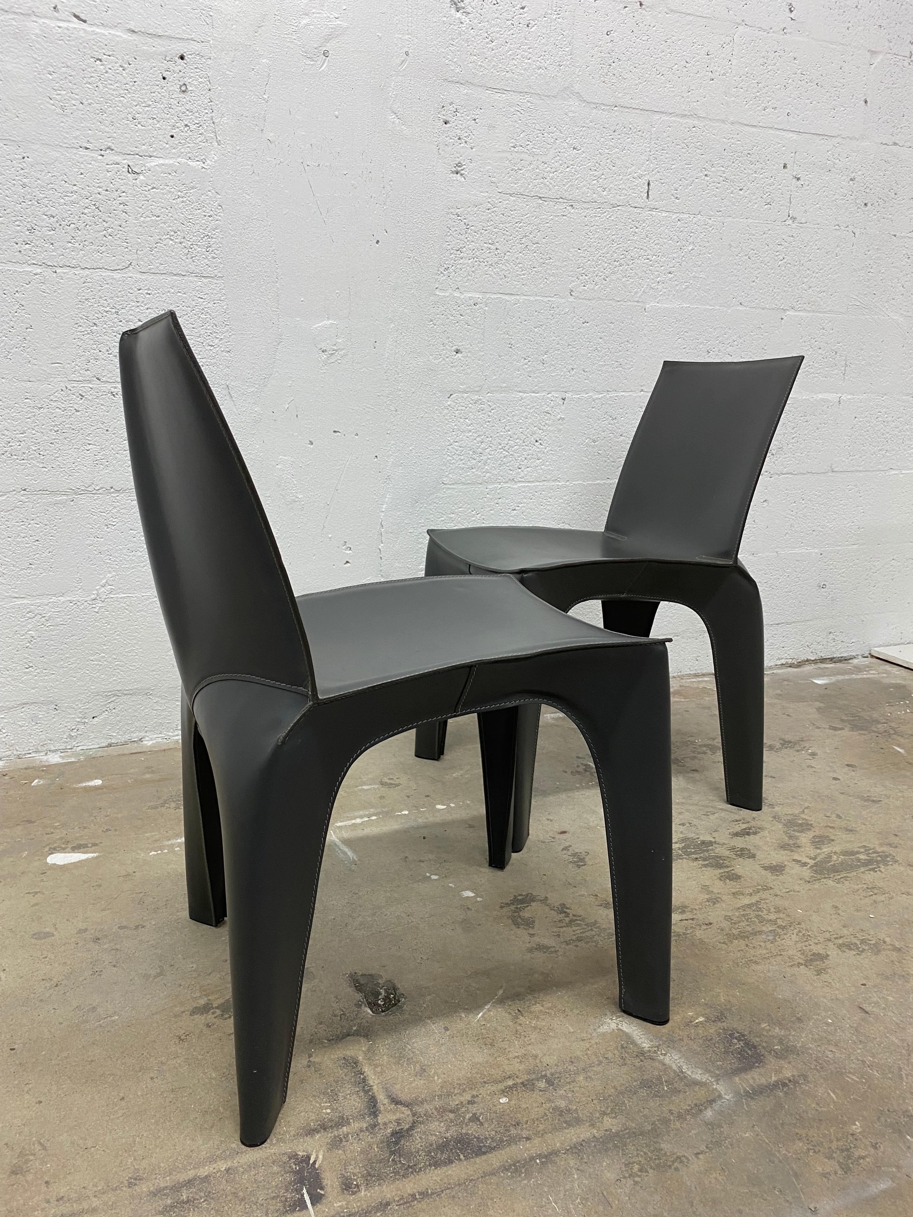 Riccardo Blumer & Matteo Borghi BB Leather Dining Chairs for Poliform, a Pair For Sale 1