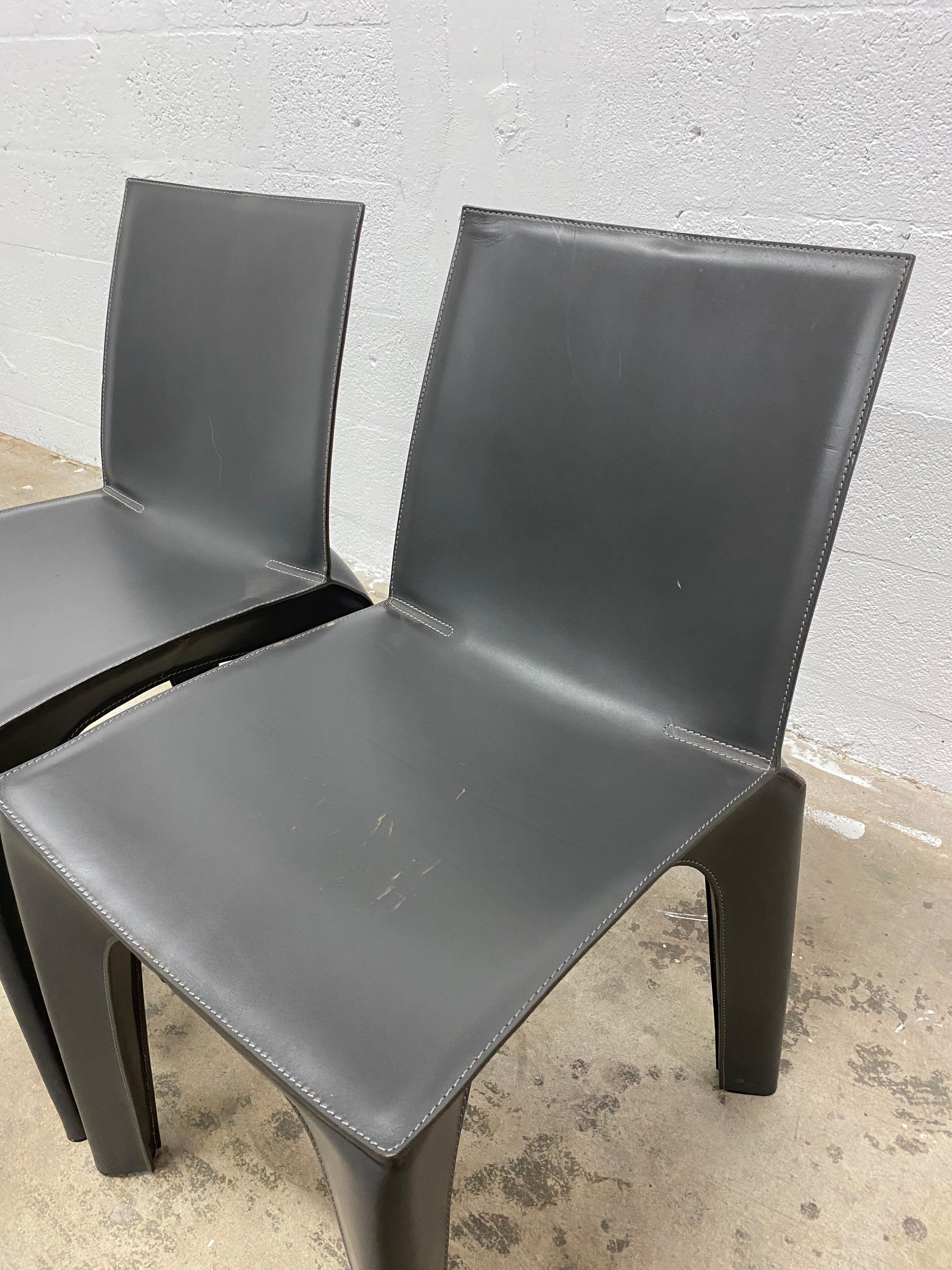 Riccardo Blumer & Matteo Borghi BB Leather Dining Chairs for Poliform, a Pair For Sale 3