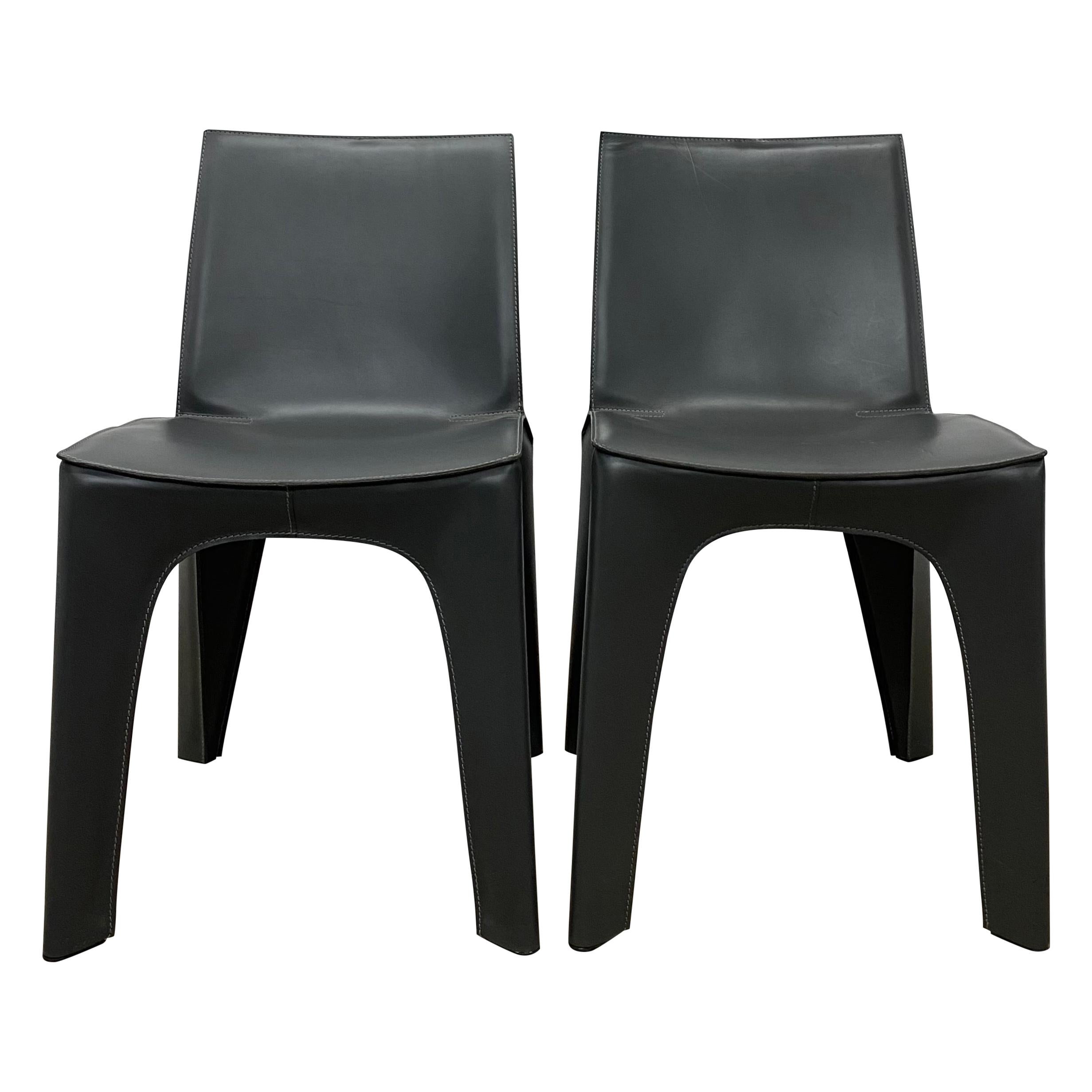 Riccardo Blumer & Matteo Borghi BB Leather Dining Chairs for Poliform, a Pair For Sale