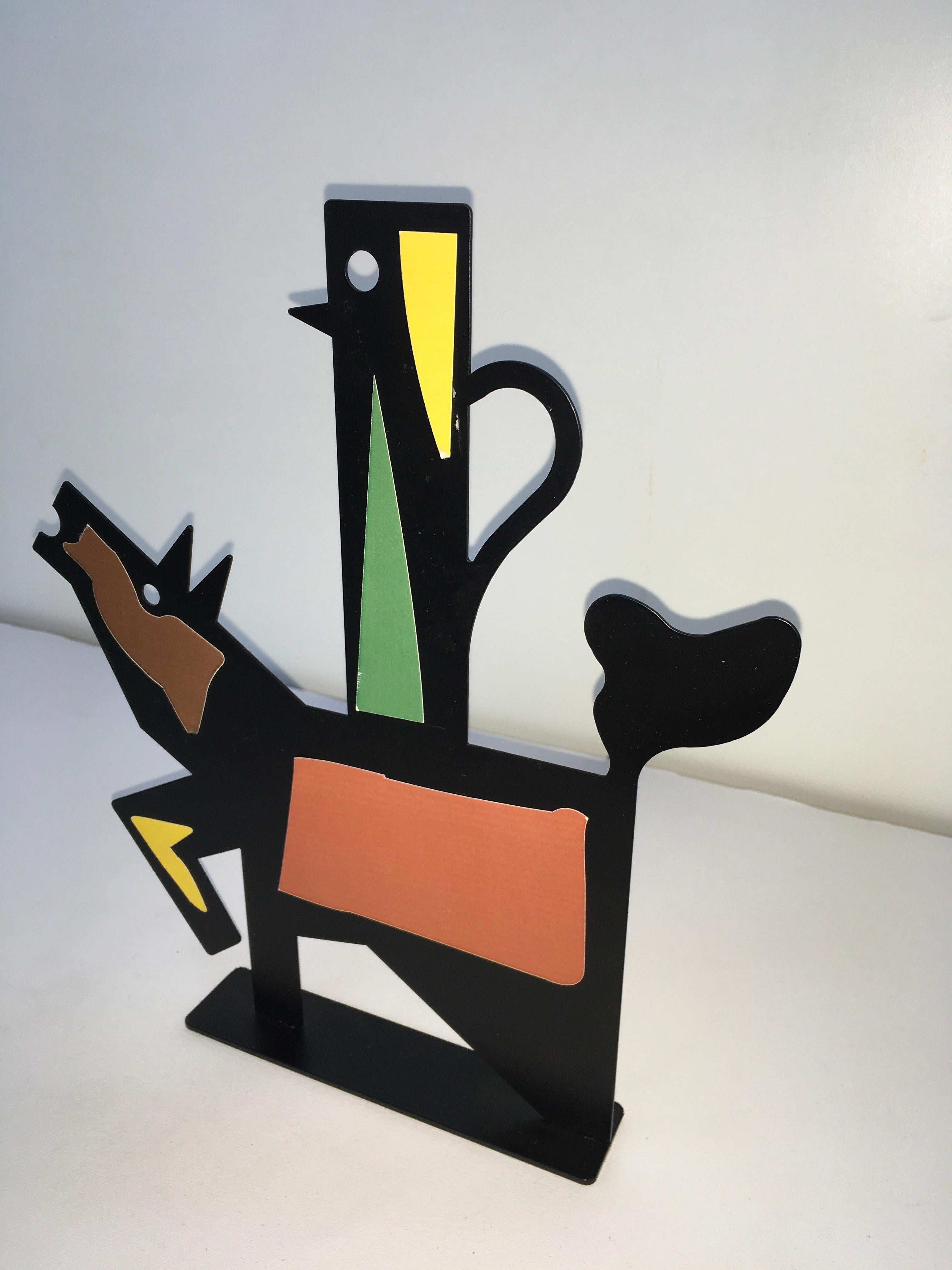 Italy 1980 Riccardo Dalisi Black Painted Metal Sculpture Muccacaffè For Sale 2