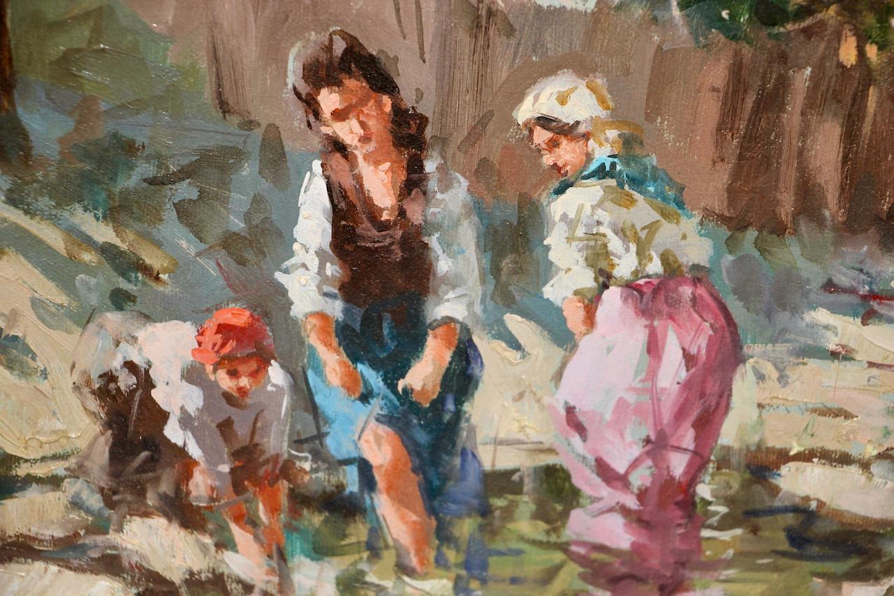 Figure presso un ruscello di Riccardo Damiani, Italia - Olio su tela in vendita 4