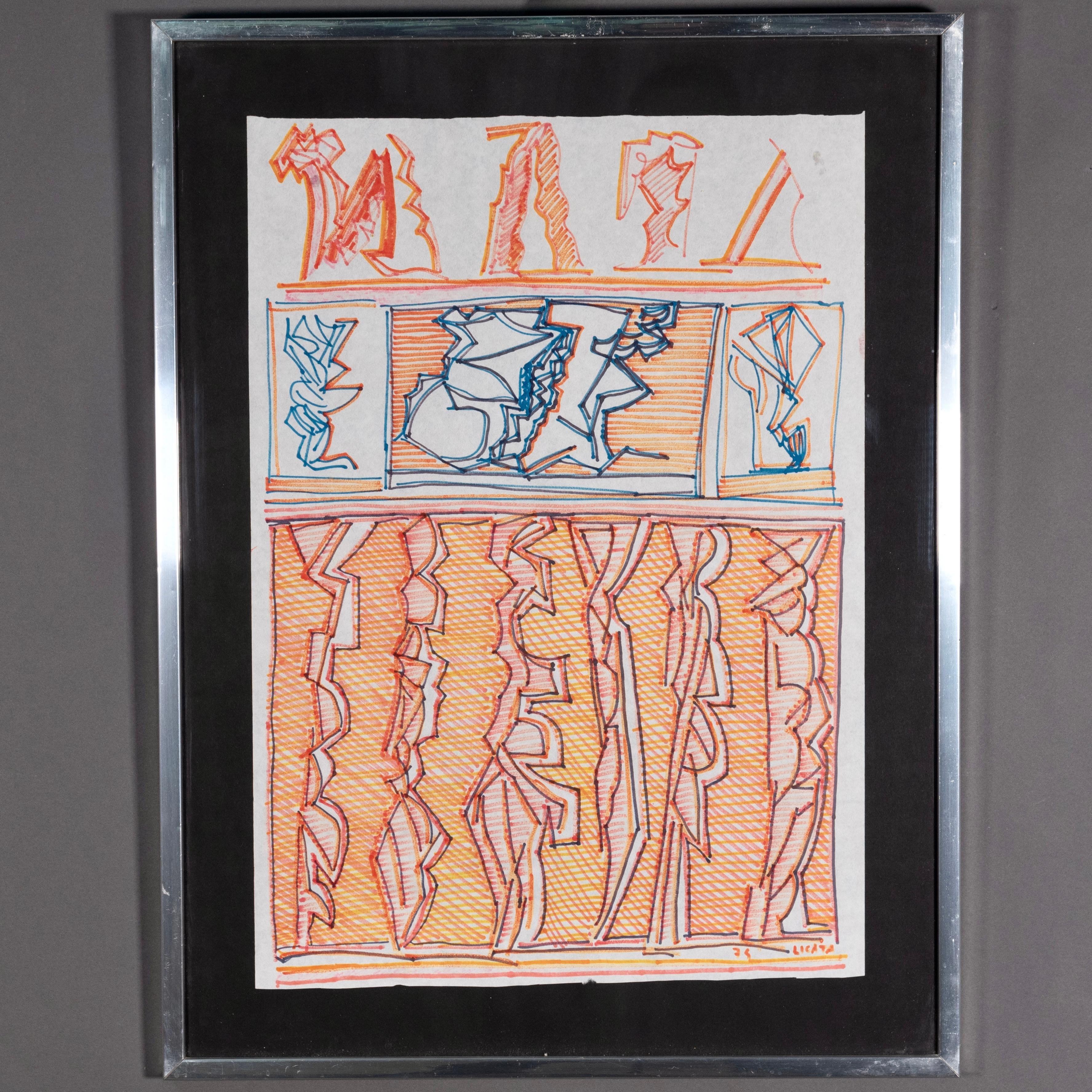1970s Italian Signed Modern Abstract Painting by Riccardo Licata For Sale 2