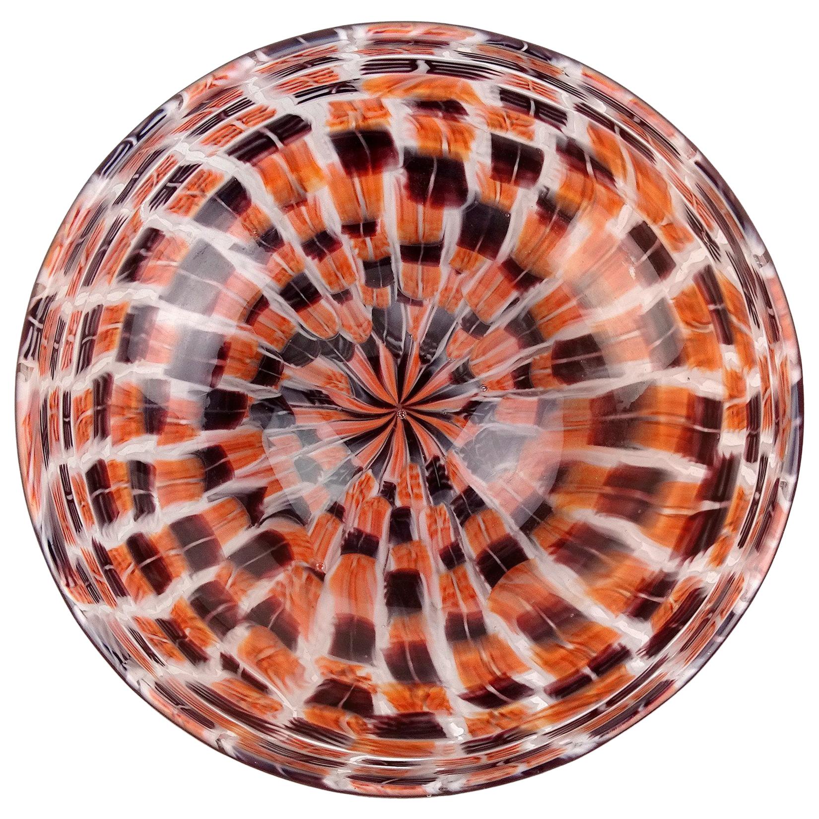 Riccardo Licata Venini Murano Black Orange Murrine Italian Art Glass Large Bowl