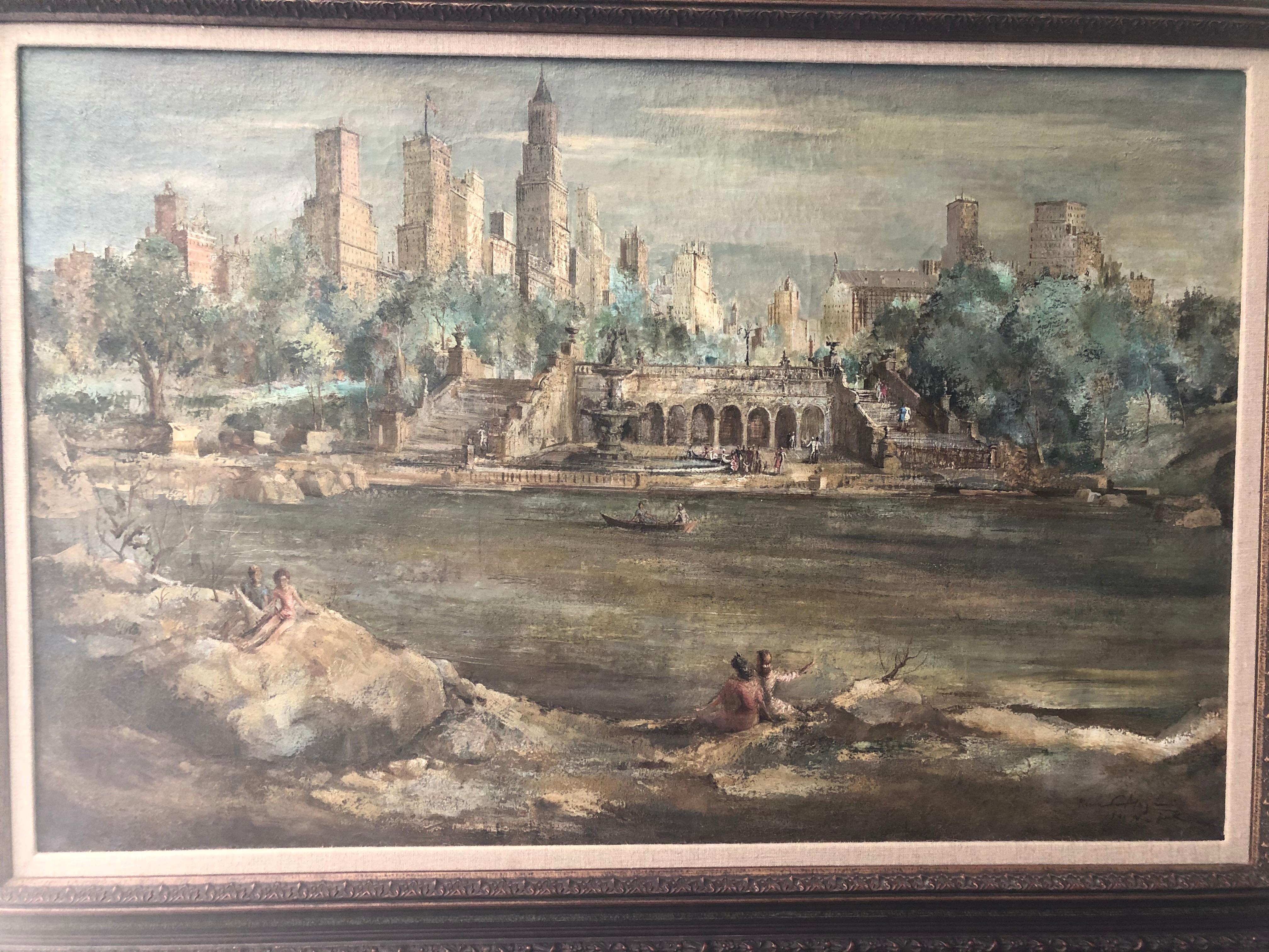 Riccardo Magni Landscape Painting – Central Park Bethesda-Terrasse und -Brunnen