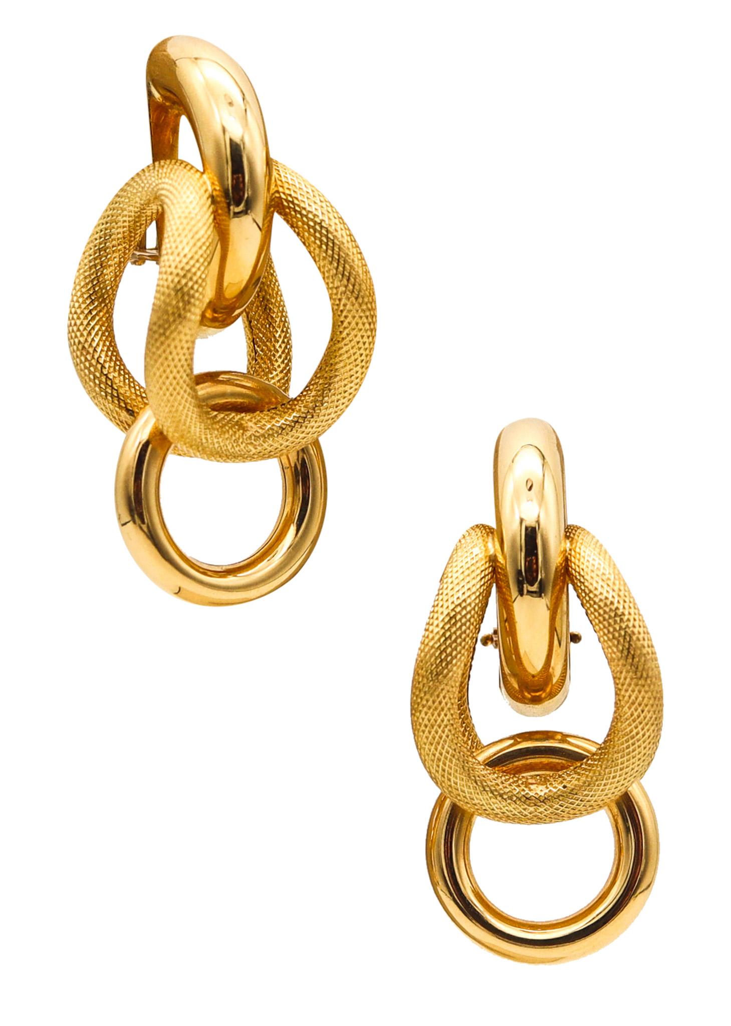 Riccardo Marotto Sculptural Tubular Earrings In Textured 18Kt Yellow Gold For Sale