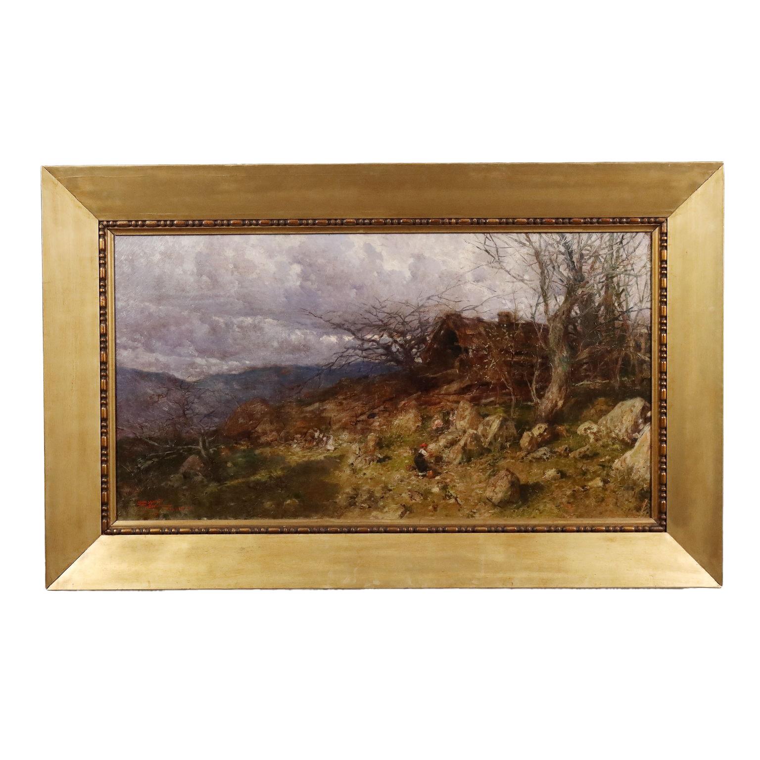 Riccardo Pellegrini Landscape Painting - Glimpse of Mandello Lario, 1909