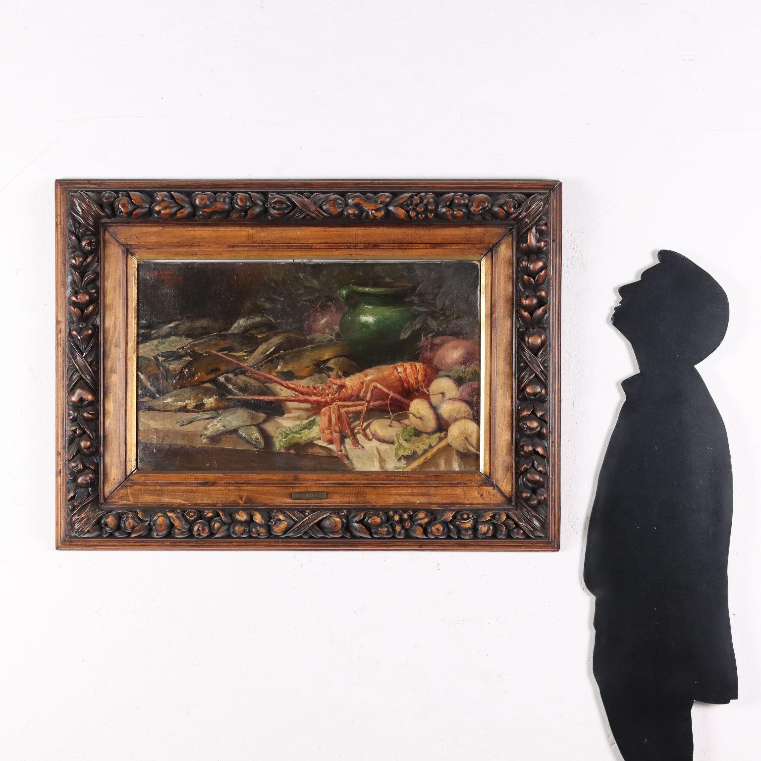 Bodegón con pescado langosta y verduras, 1903 - Painting de Riccardo Pellegrini