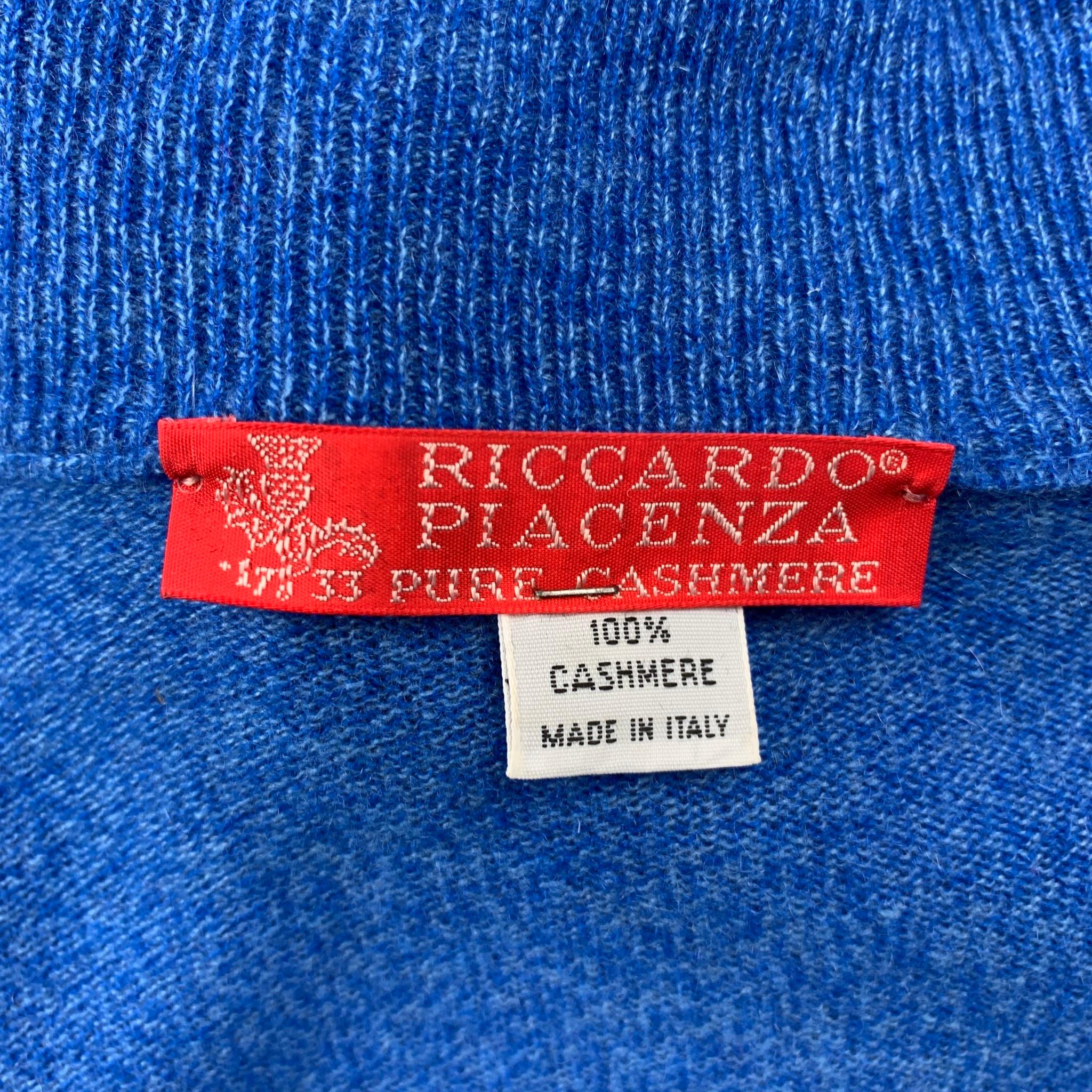 Men's RICCARDO PIACENZA Size M Blue Heather Cashmere Zip Up Pullover Sweater