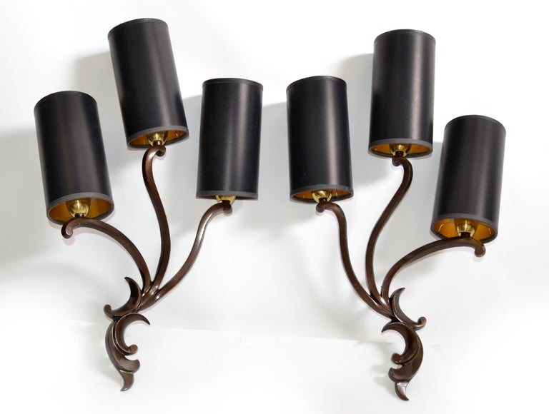 Riccardo Scarpa Bronze Sconces & Shades, Wall Lights Art Deco Italy 1950, Pair For Sale 12