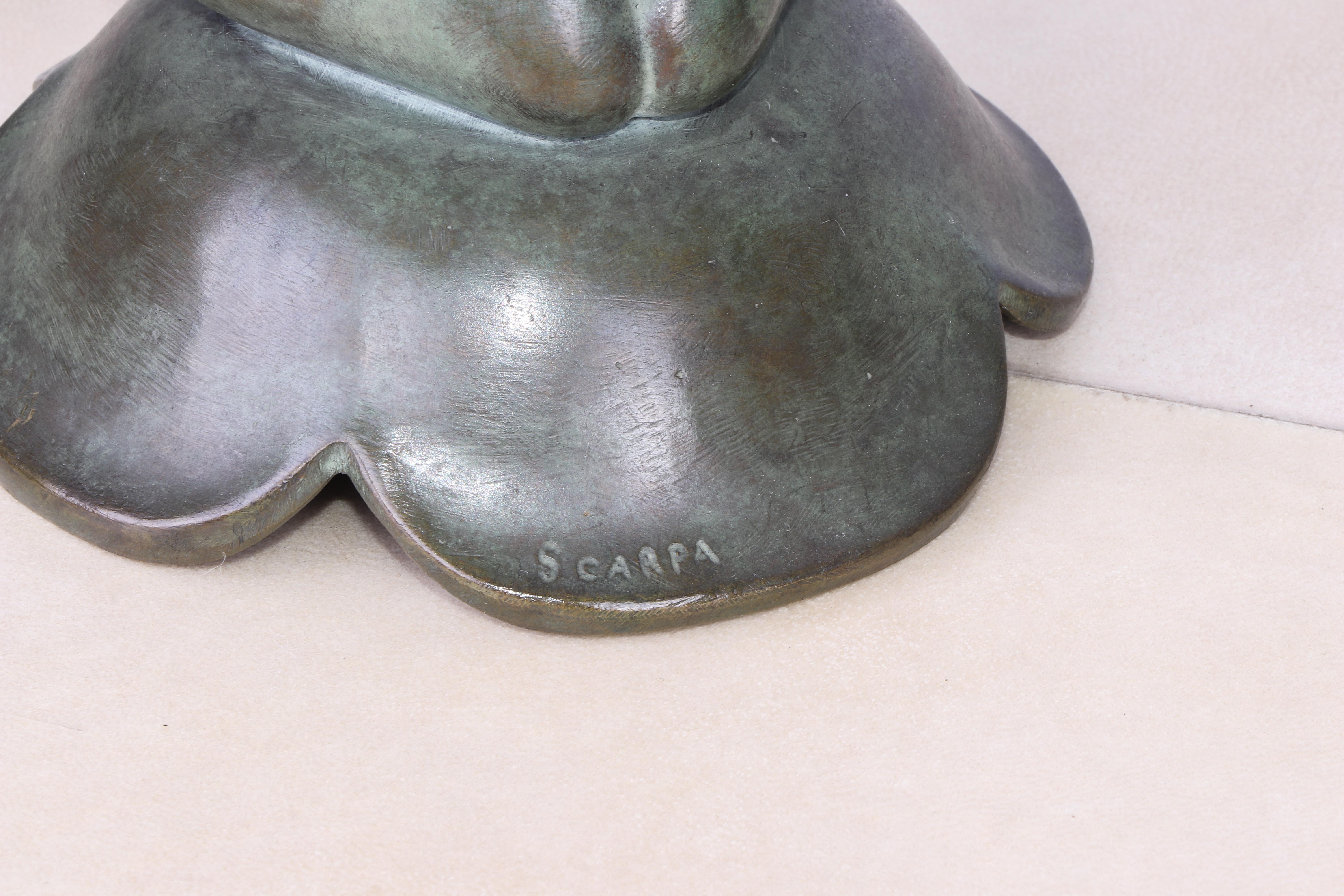 Riccardo Scarpa Patinated Bronze Art Deco Table Lamp In Excellent Condition For Sale In PARIS, FR