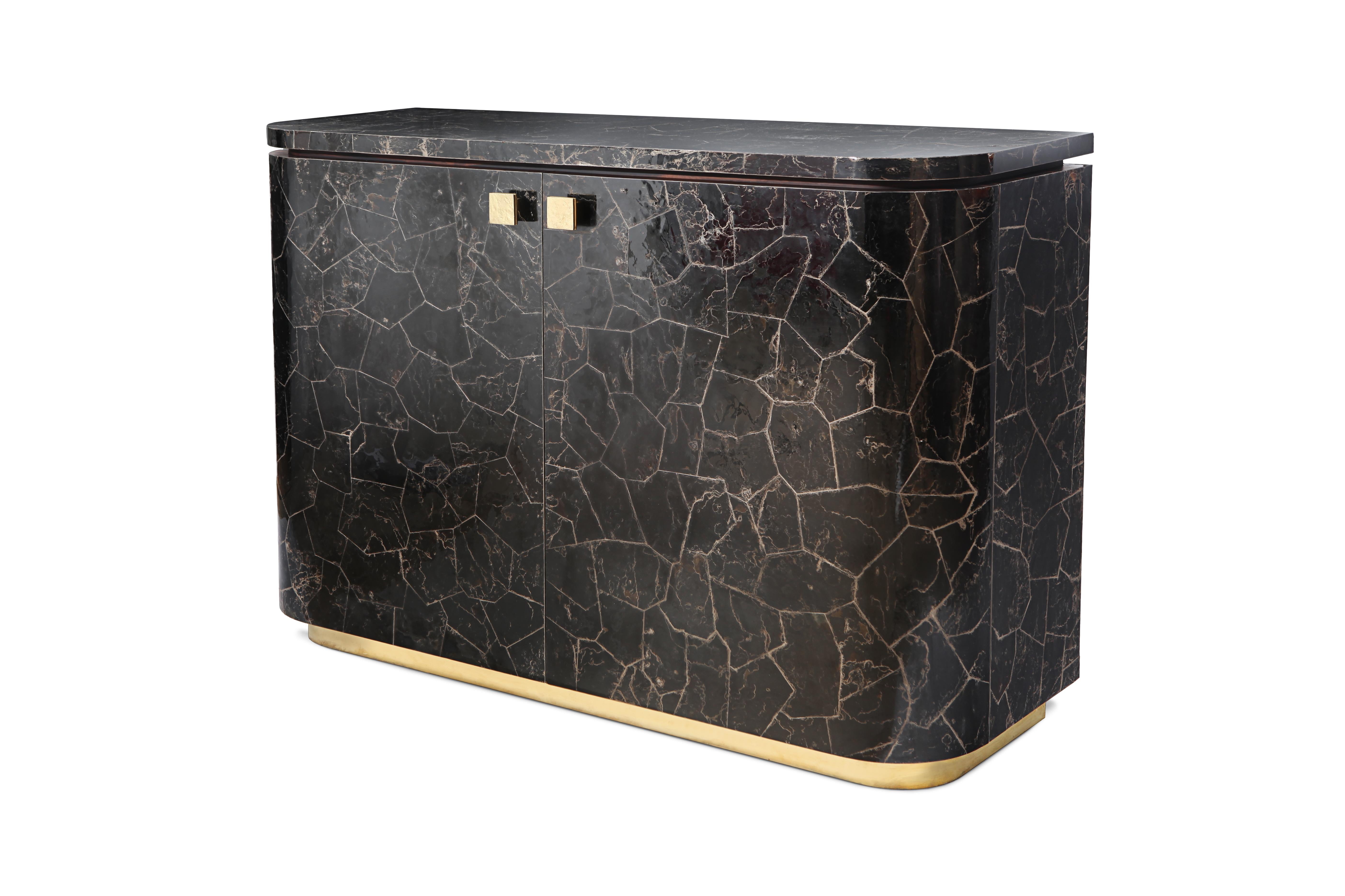 Modern Riccardo Sideboard with Mica Marquetry, Macassar Ebony and Brass