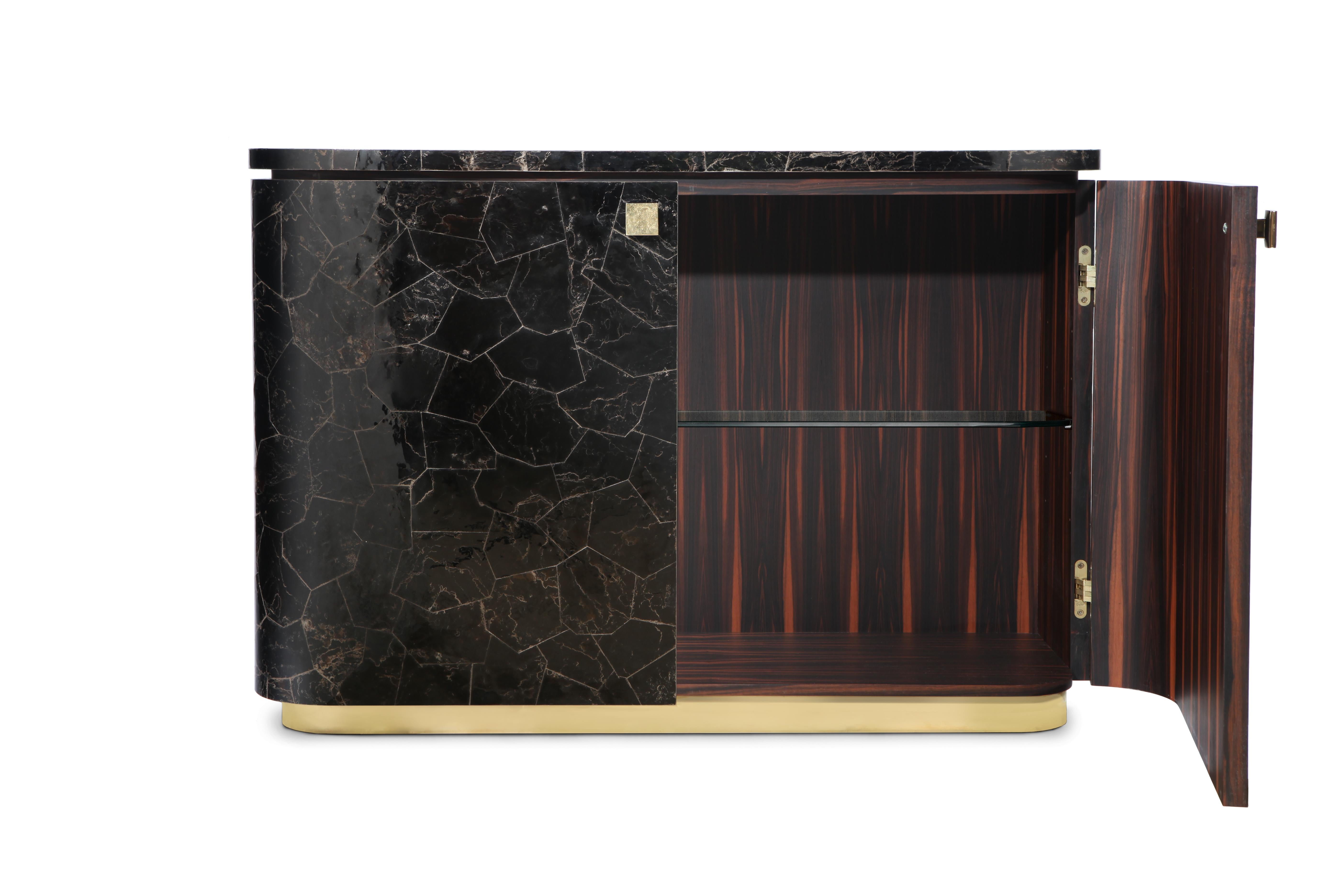 Veneer Riccardo Sideboard with Mica Marquetry, Macassar Ebony and Brass