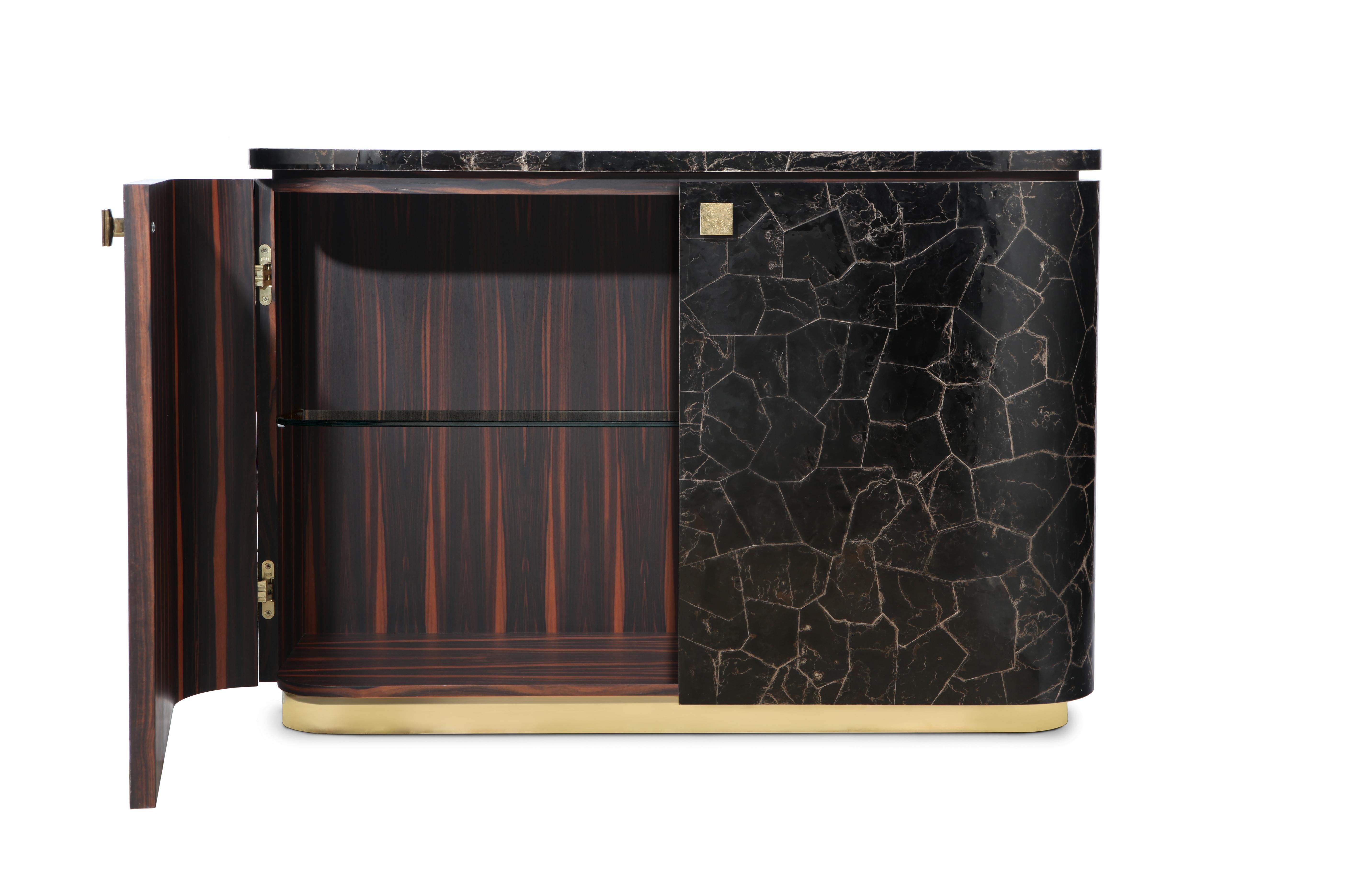 Riccardo Sideboard with Mica Marquetry, Macassar Ebony and Brass In Fair Condition In London, GB