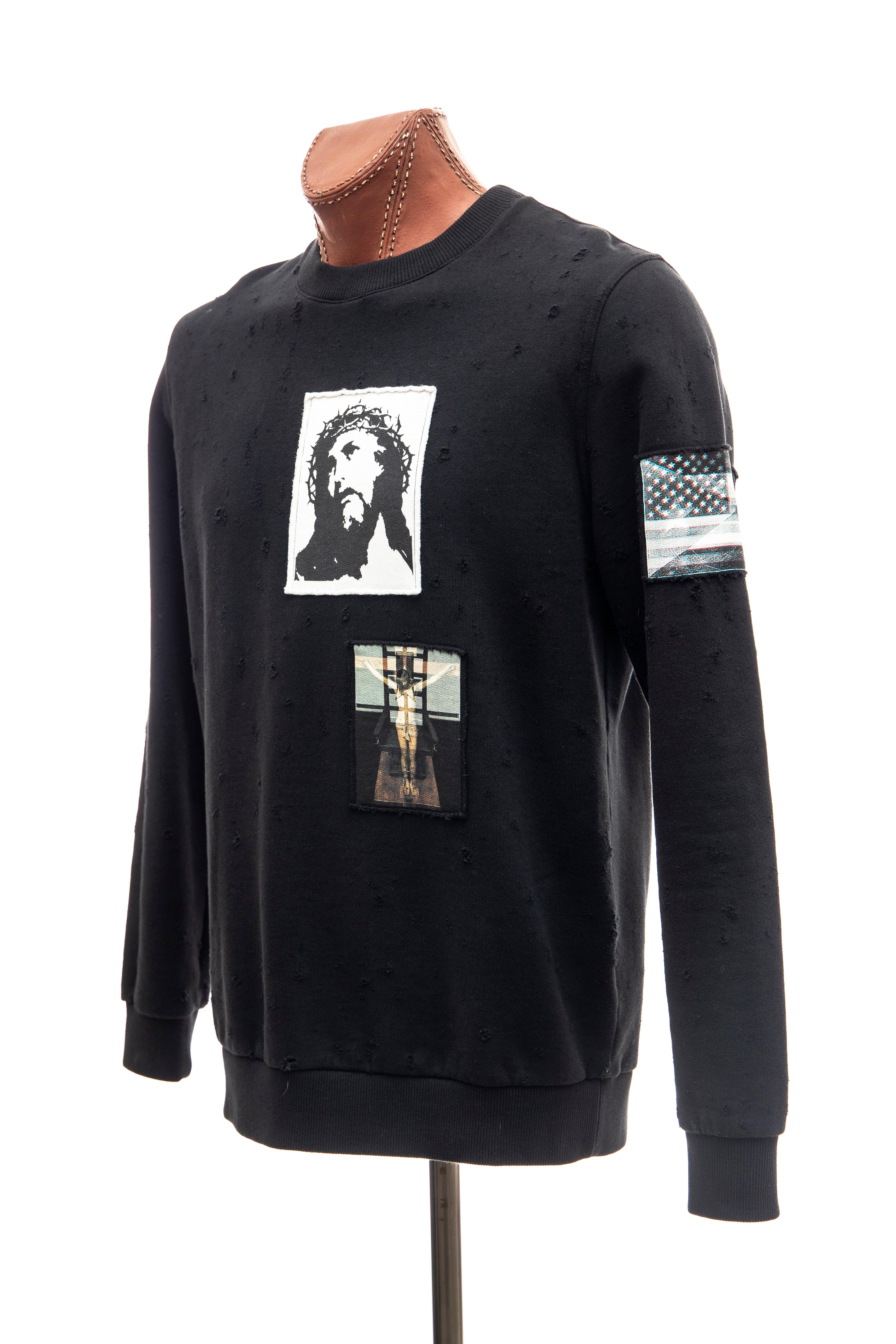 Riccardo Tisci for Givenchy Black Men's Distressed Sweatshirt, Spring 2016 For Sale 4