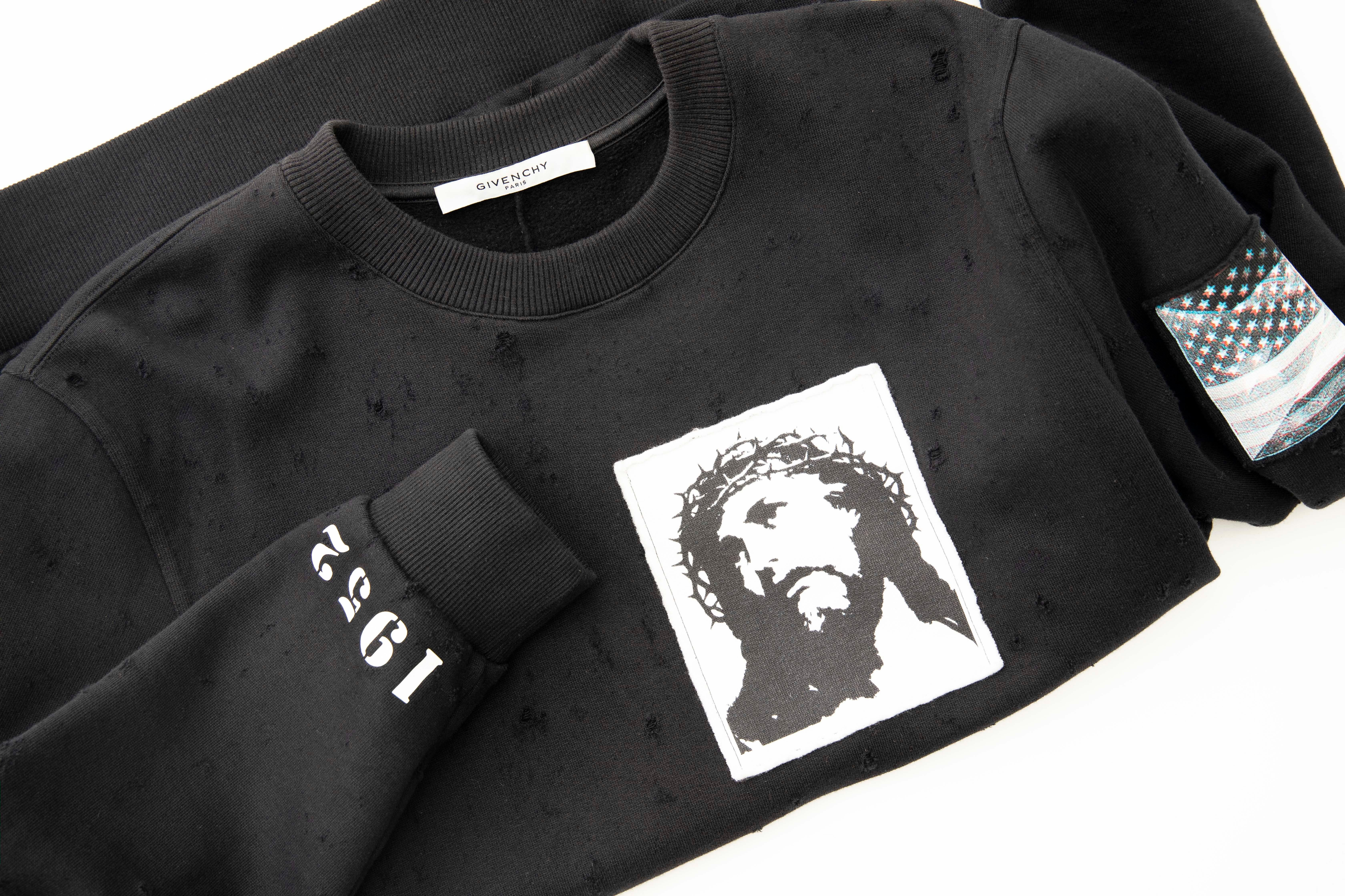 Riccardo Tisci for Givenchy Black Men's Distressed Sweatshirt, Spring 2016 For Sale 6