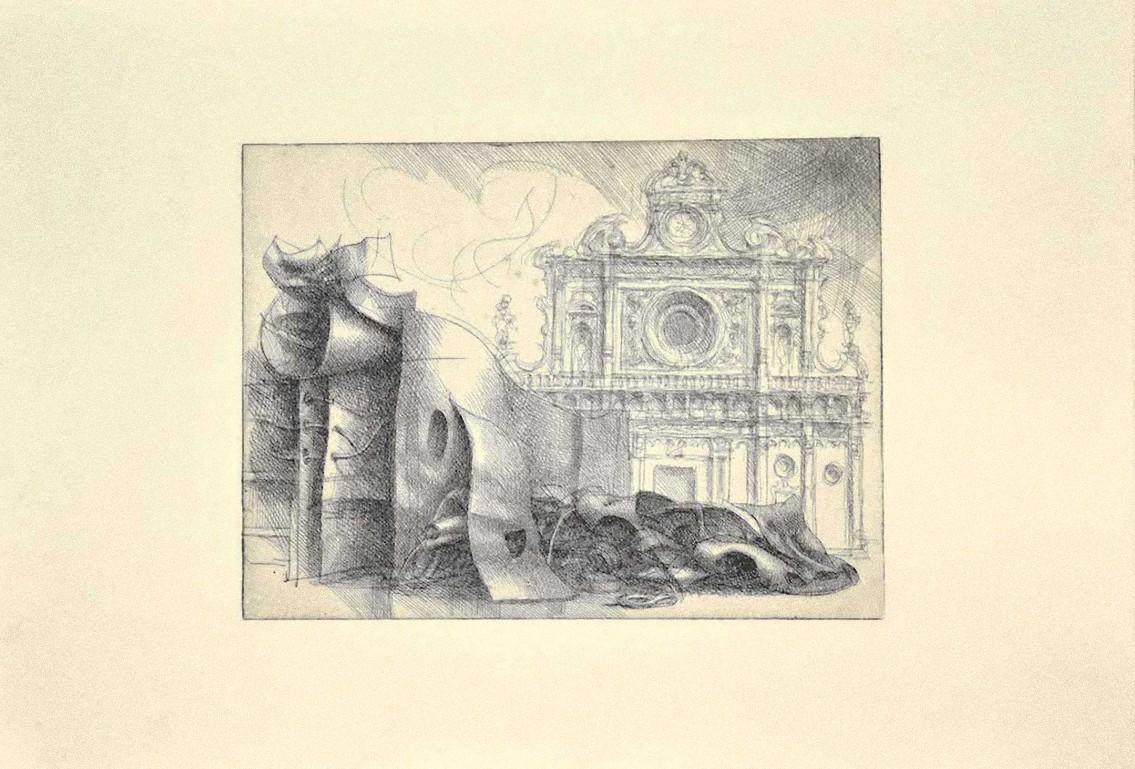 Cathédrale est une gravure originale réalisée par l'artiste italien Riccardo Tommasi Ferroni (1934-2000).

L'état de conservation est bon.

Le style de Tommasi Ferroni est reconnaissable dans les hachures fluides, dans les noirs profonds et dans les
