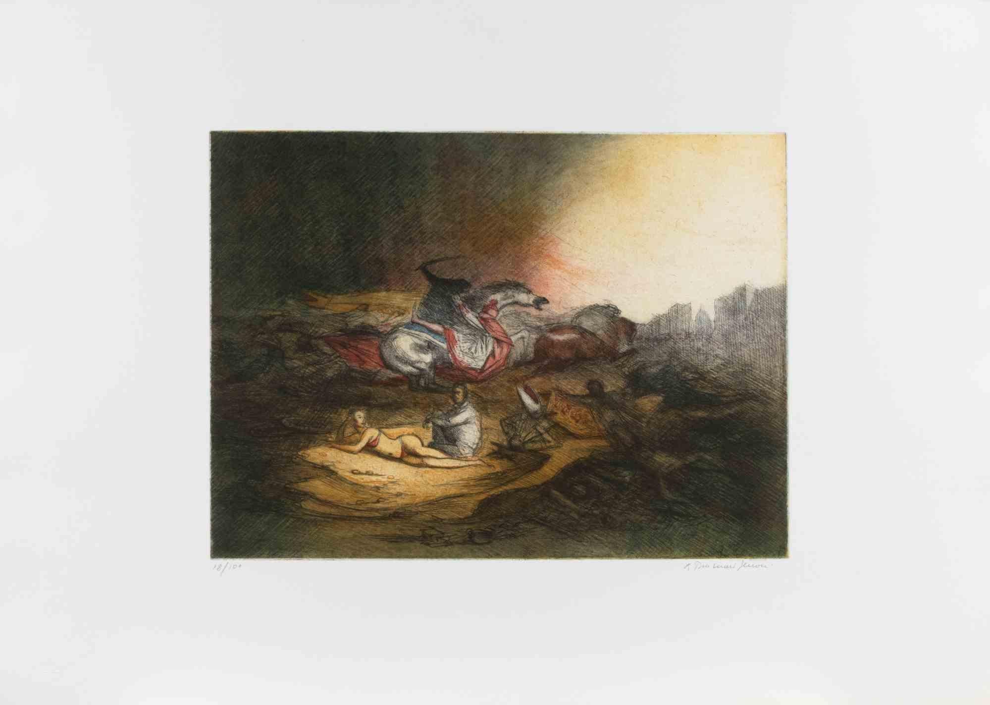 Riccardo Tommasi Ferroni Figurative Print - The Assault - Etching by Tommasi Ferroni - 1970s