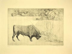 The Bull - Original Etching by Riccardo Tommasi Ferroni - 1965