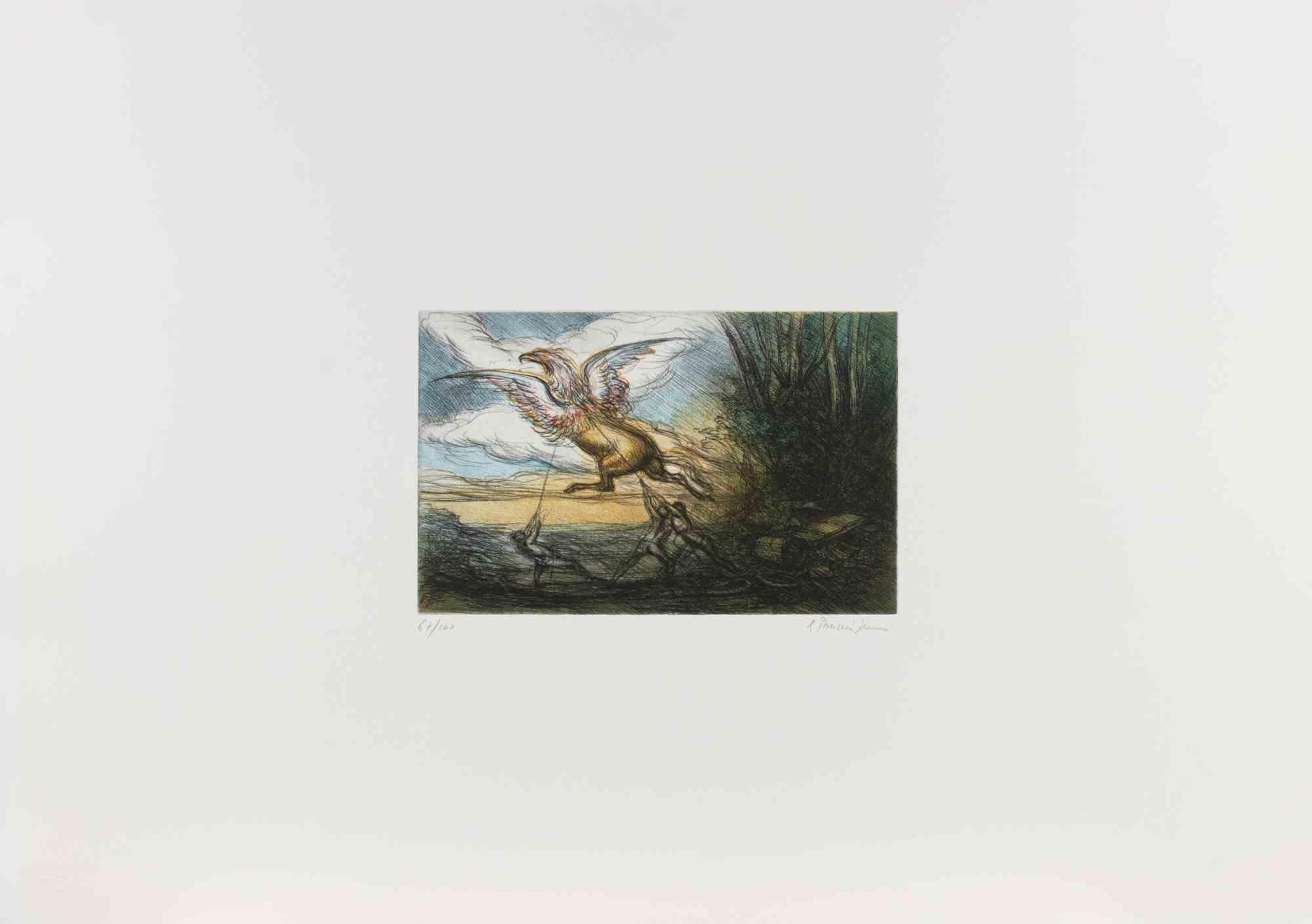 Riccardo Tommasi Ferroni Figurative Print - The Capture of the Griffin - Etching by Tommasi Ferroni - 1970s