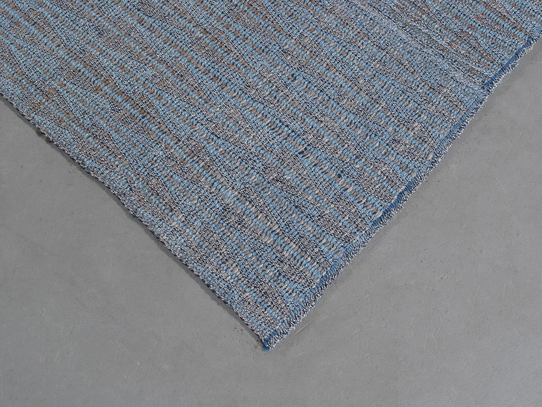 Ricci Handwoven Flat-Weave Tribal Blue Rug In New Condition For Sale In New York, NY