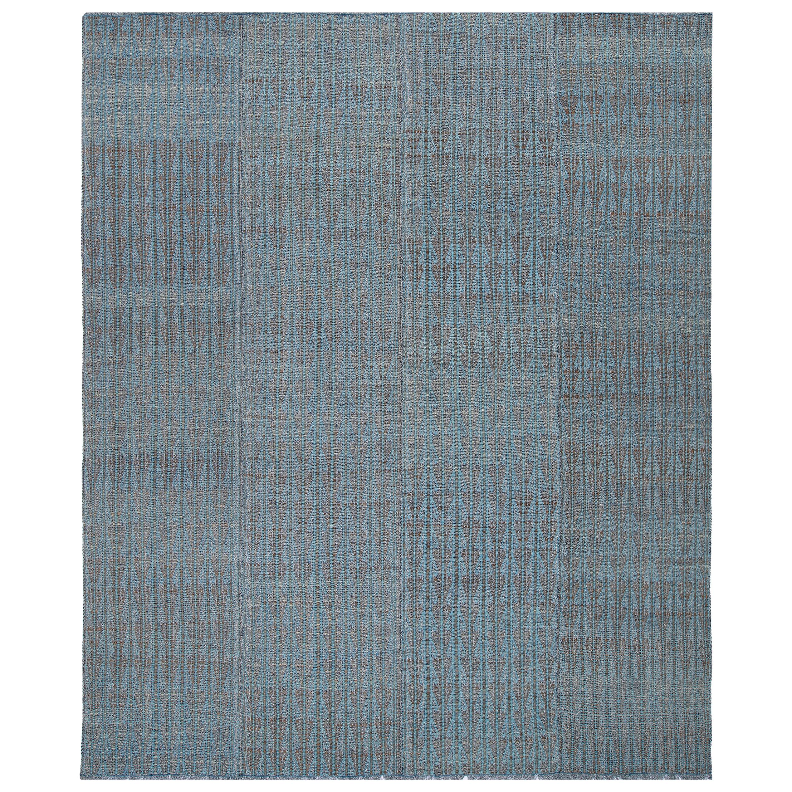 Ricci Handwoven Flat-Weave Tribal Blue Rug For Sale