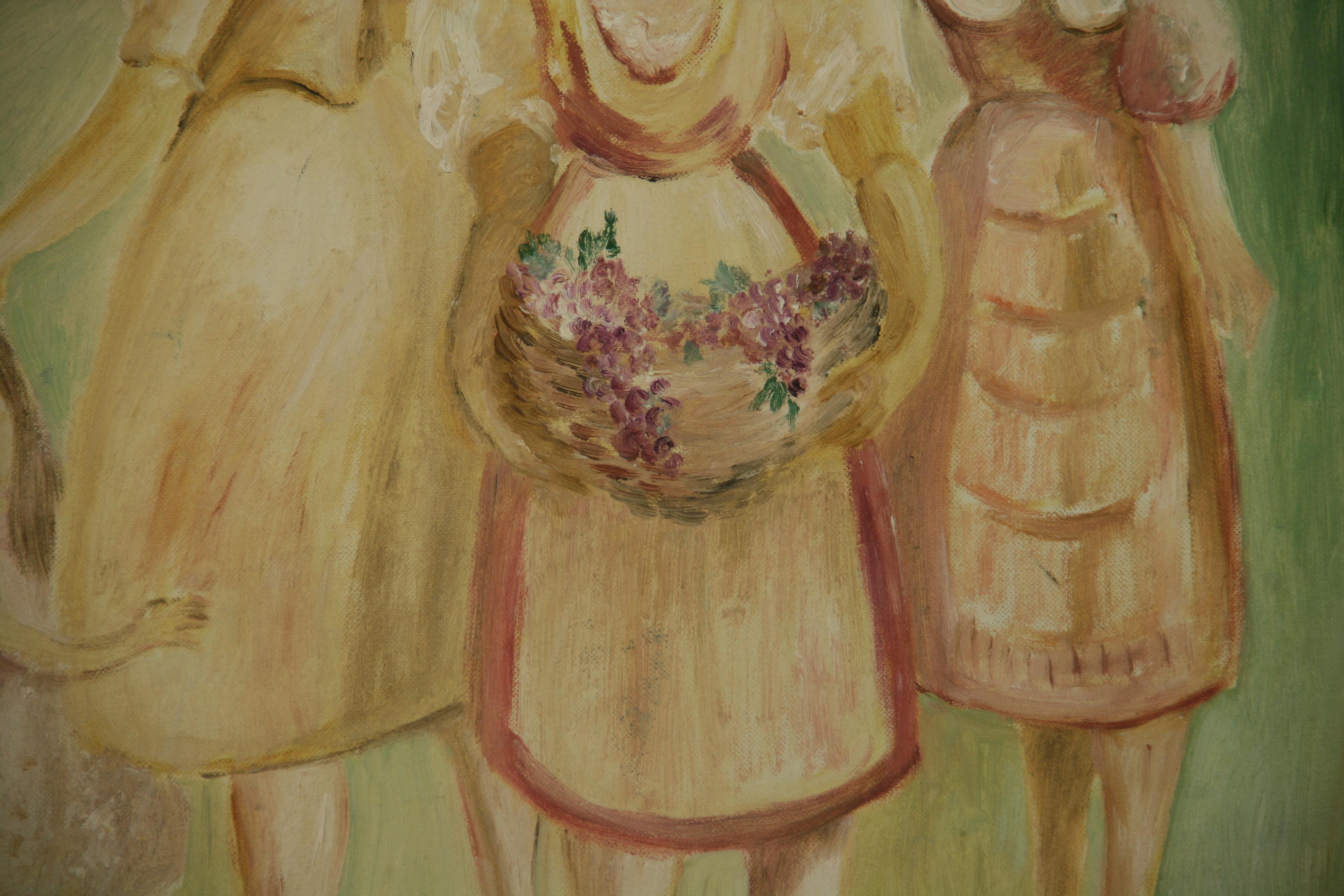 Modern French Impressionist Female Three Farm Girls Painting For Sale 3