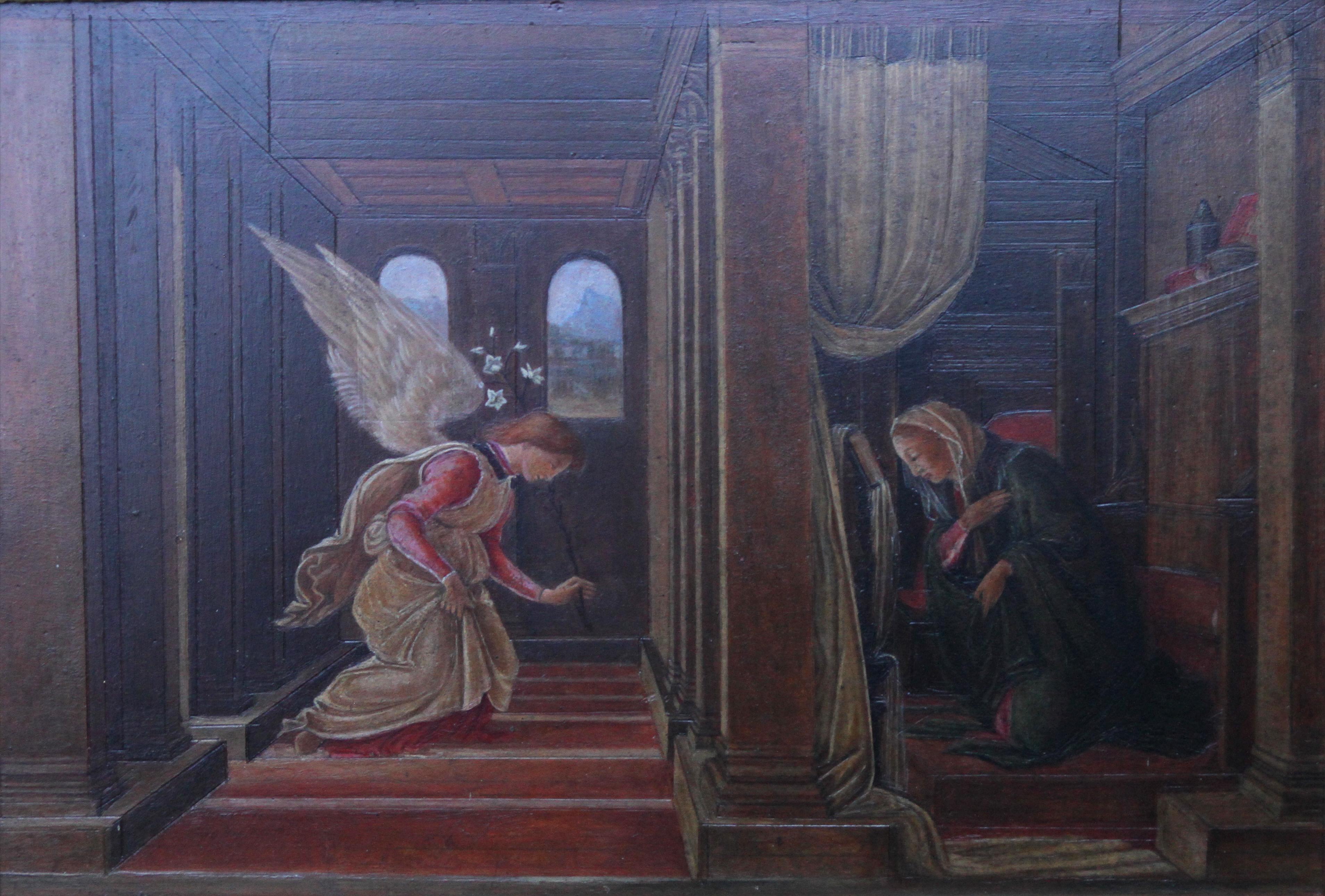 The Annunciation - Italian Victorian Pre-Raphaelite oil painting religious art - Painting by Ricciardo Meacci