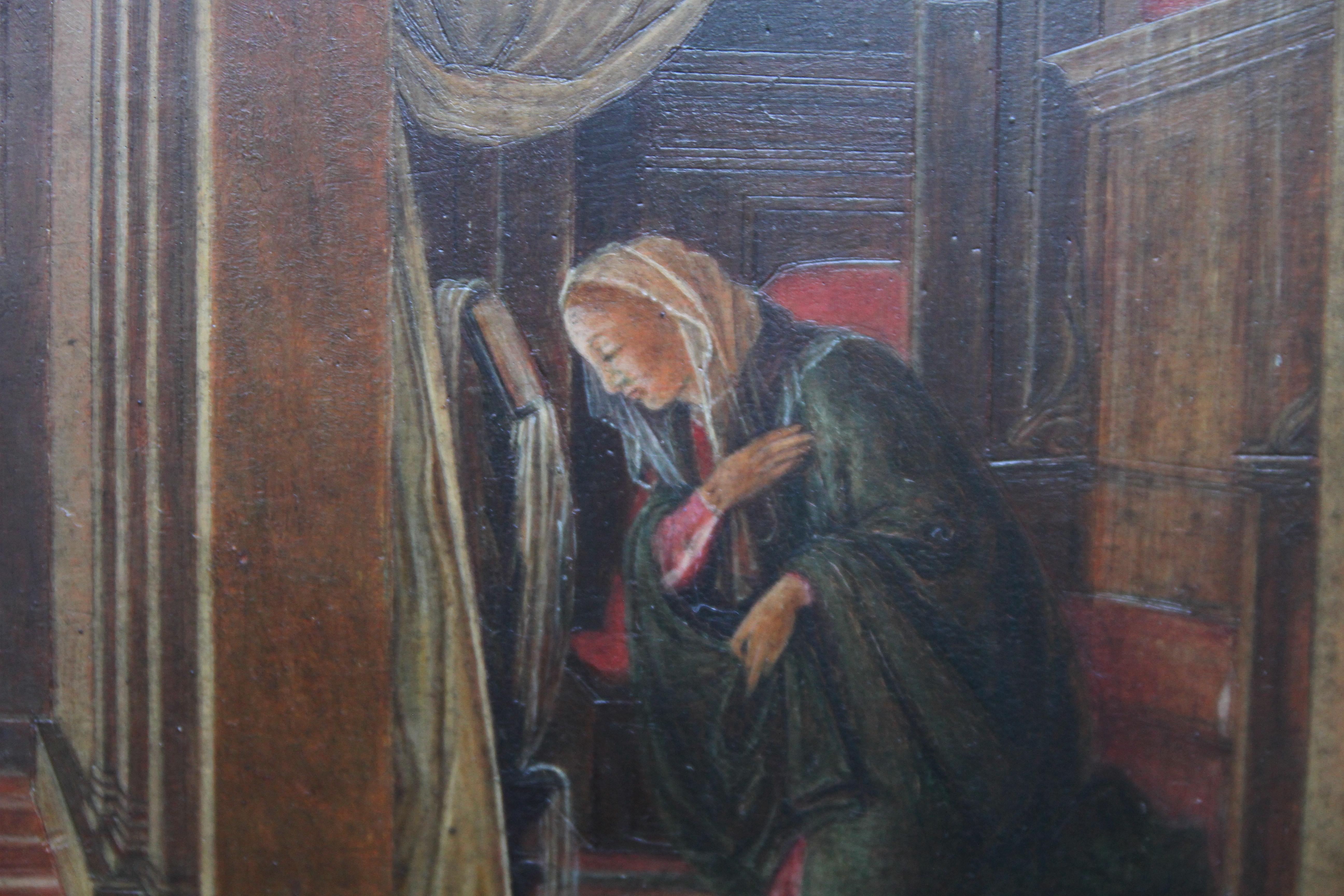 The Annunciation - Italian Victorian Pre-Raphaelite oil painting religious art - Black Figurative Painting by Ricciardo Meacci