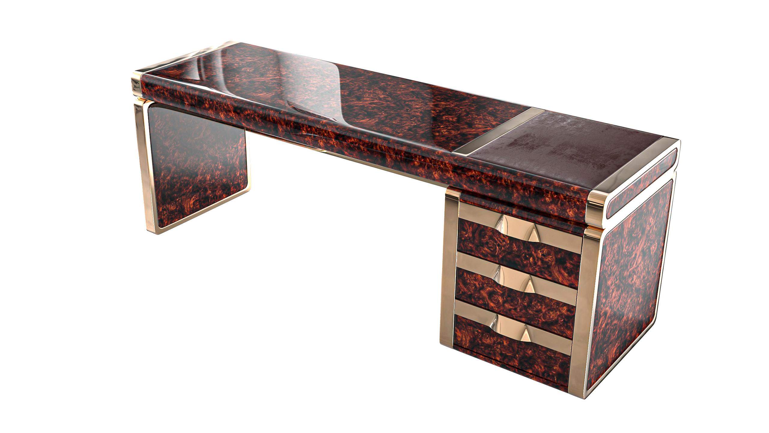 Handgefertigter Schreibtisch „Riccio / E“ aus Wurzelholz mit Walnussholz- und Bronzedetails, Istanbul (21. Jahrhundert und zeitgenössisch) im Angebot