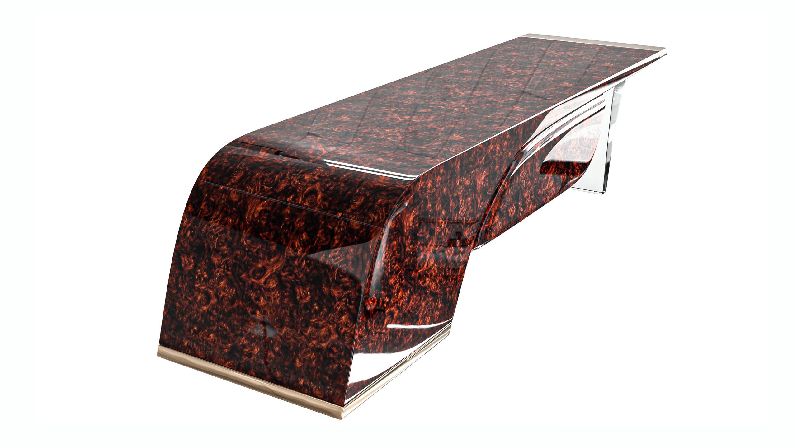 "Riccio / S" Hand Crafted Desk with Burl Walnut and Bronze Details ...