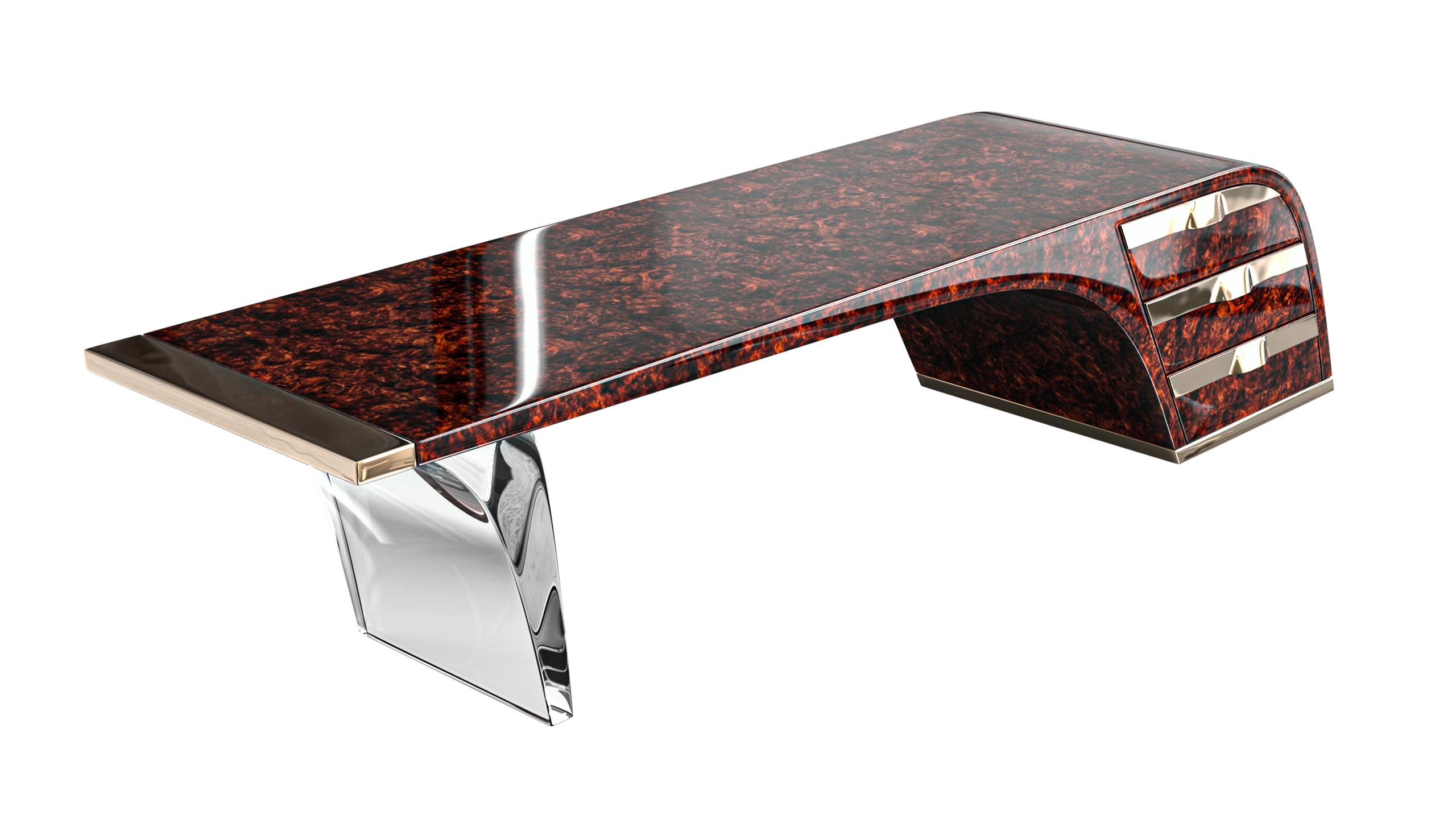 "Riccio / S" Hand Crafted Desk with Burl Walnut and Bronze Details ...