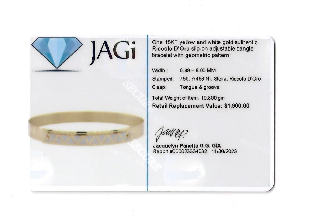 Women's or Men's Ricciolo d'Oro Slip-On Adjustable Geometric Bangle Bracelet in 18 Karat Gold For Sale