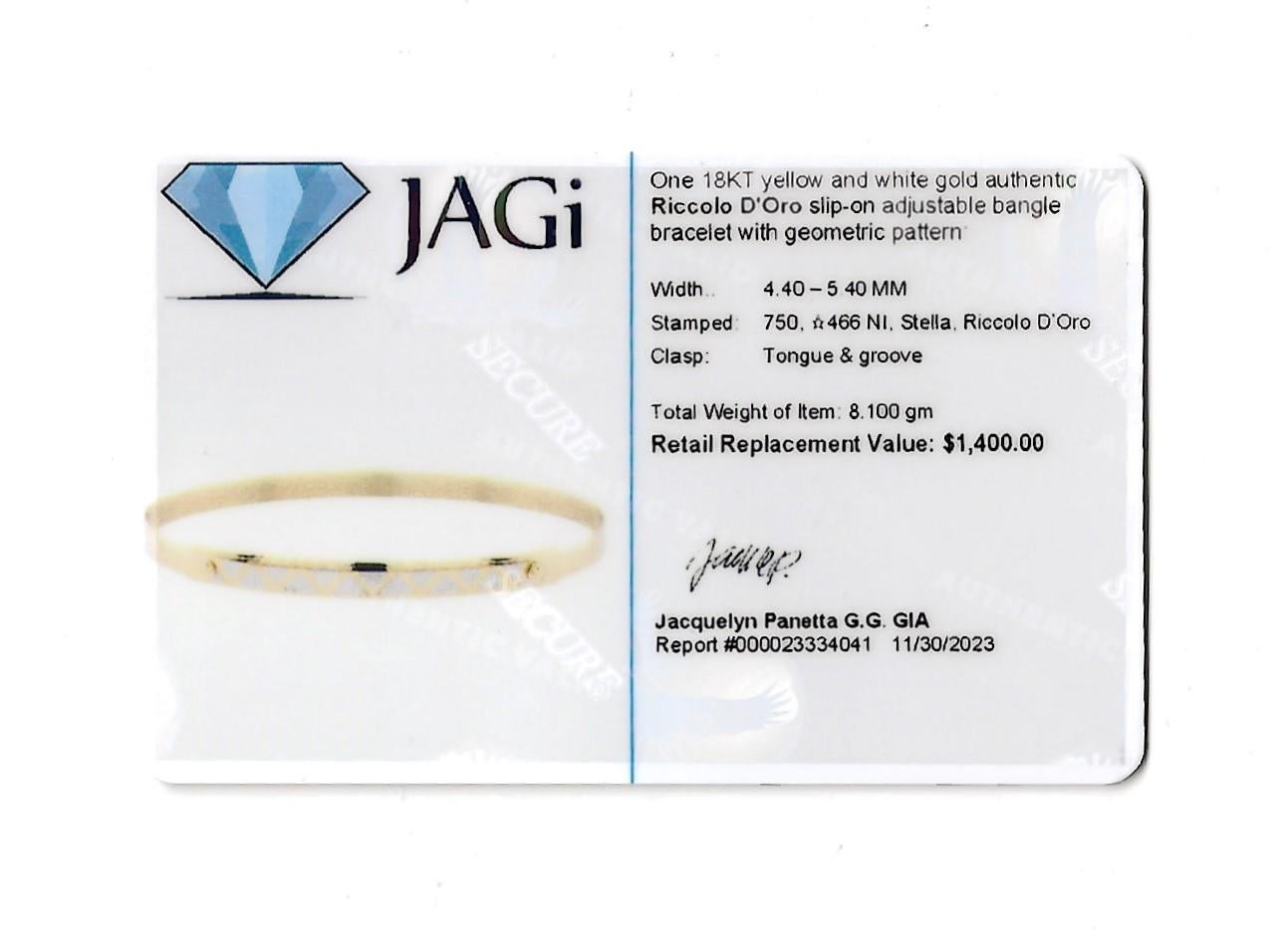 Ricciolo d'Oro Slip-On Adjustable Geometric Bangle Bracelet in 18 Karat Gold For Sale 1