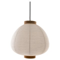 Rice Ball Pendant Light in Ash Wood & Industrial Rice Paper by KIMU