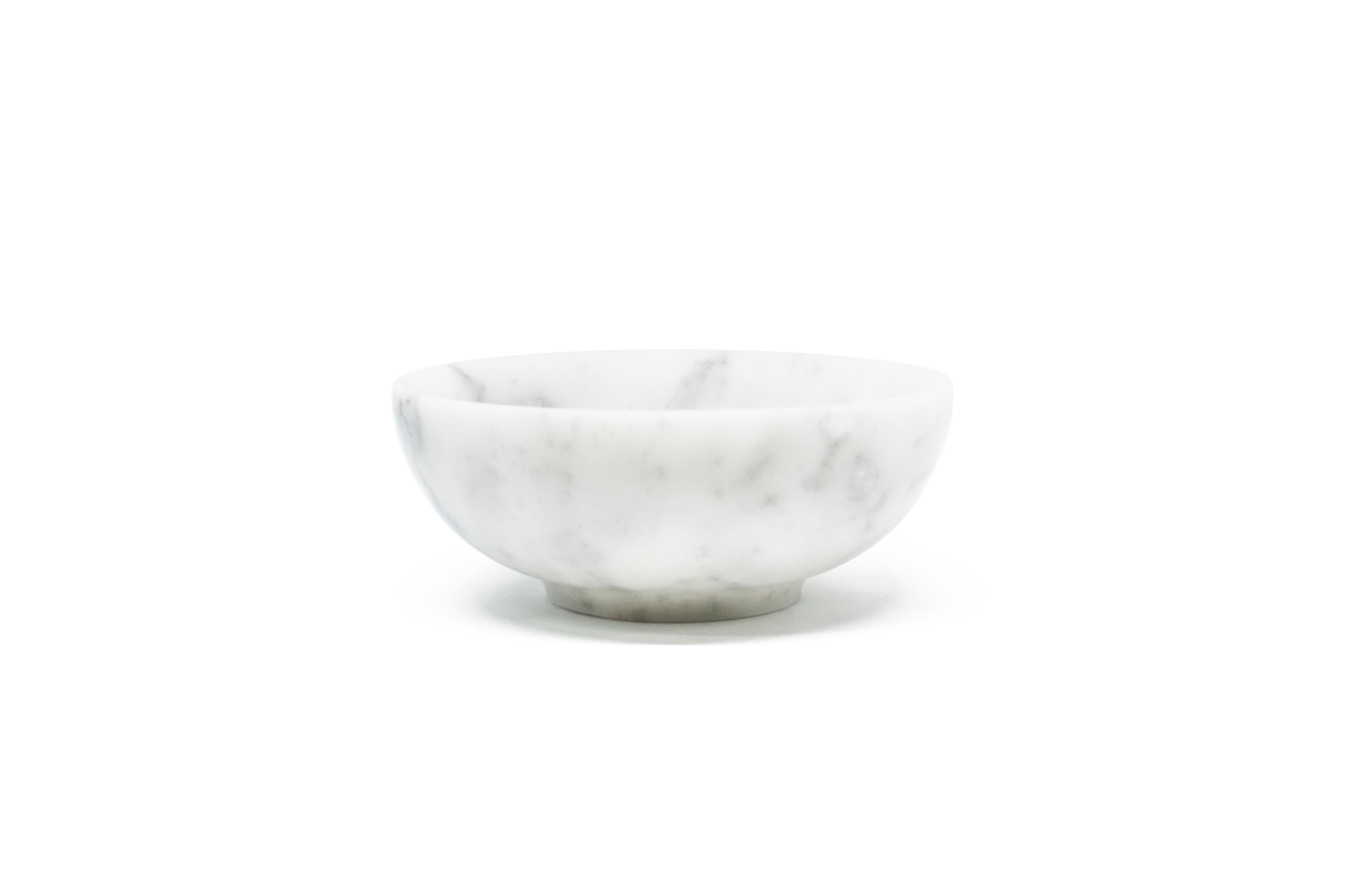 Hand-Crafted Handmade Small Rice Bowl in Satin White Carrara Marble For Sale