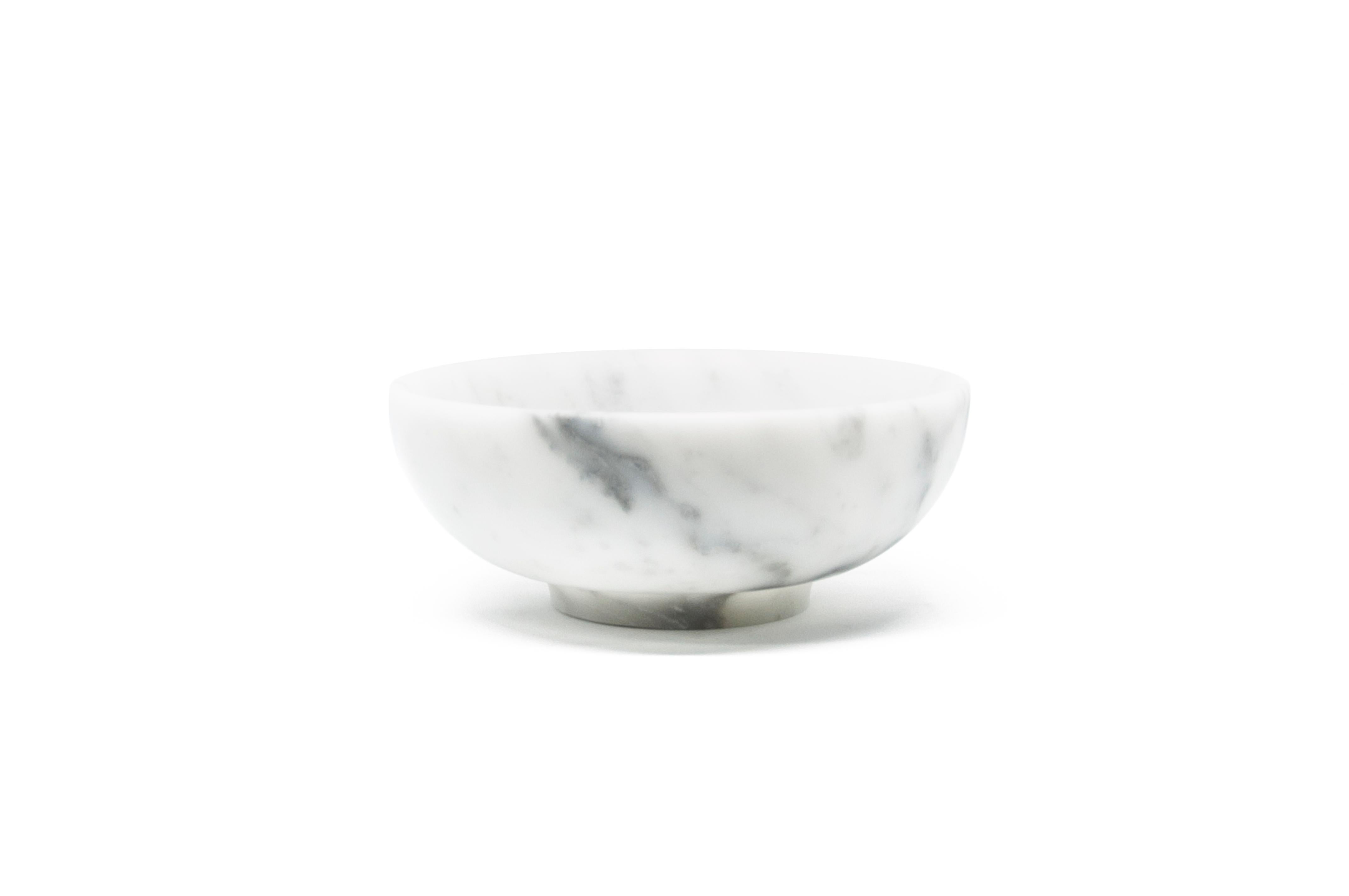 Contemporary Handmade Small Rice Bowl in Satin White Carrara Marble For Sale
